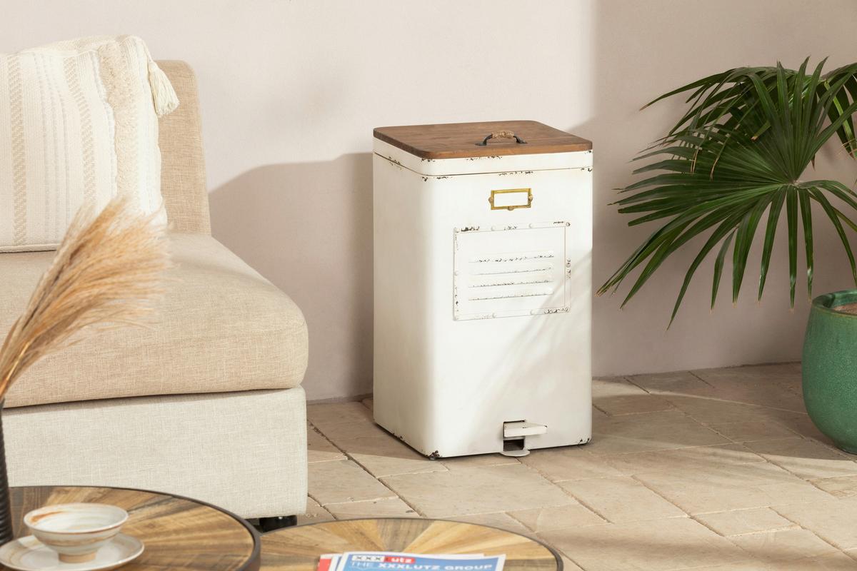 KOSZ NA ODPADY OFFICE - kolor naturalny/biały, Konventionell, metal/drewno (35/63/45.5cm) - Livetastic