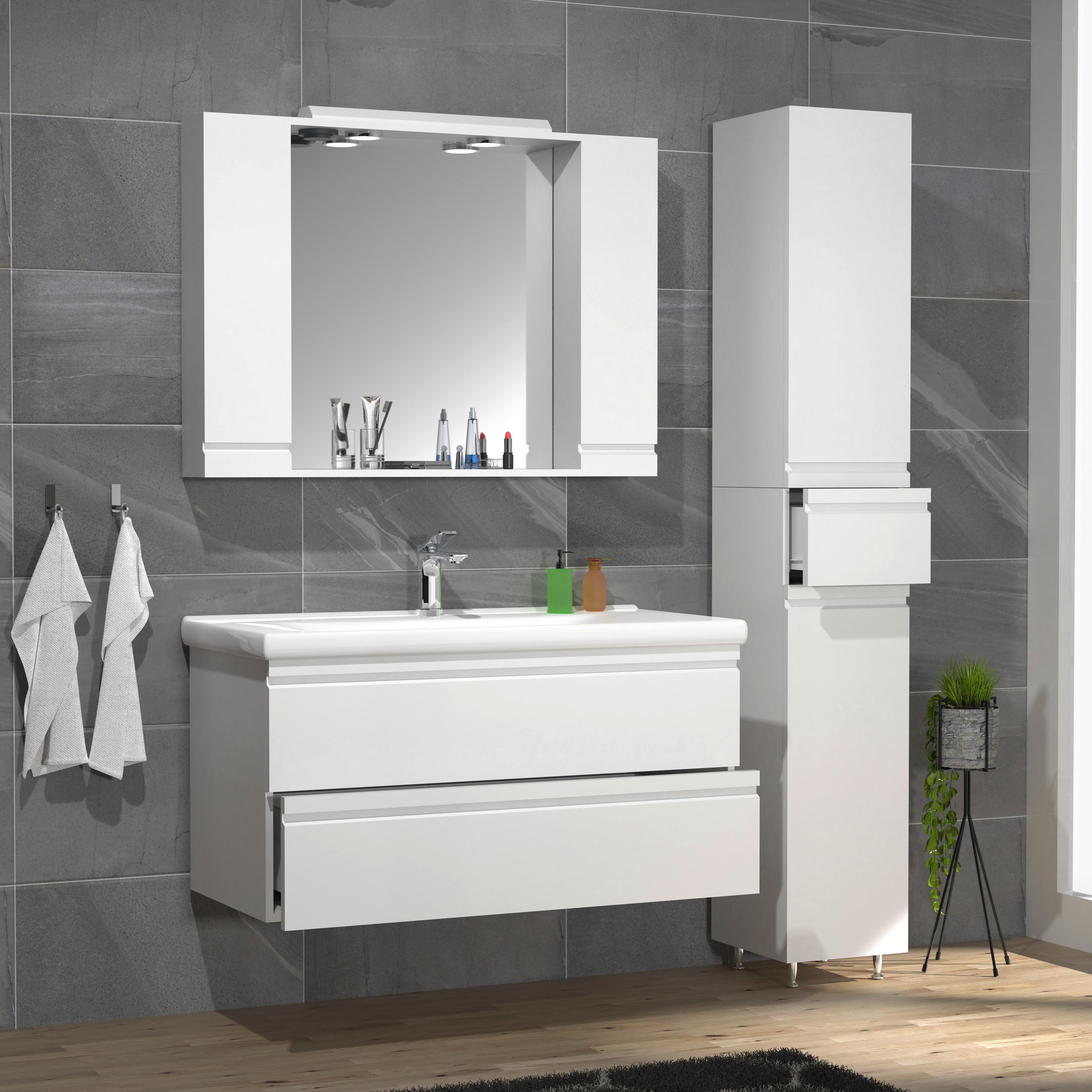 Kopalnica Silora Xl, Bela - bela, Moderno, steklo/leseni material (130cm) - MID.YOU