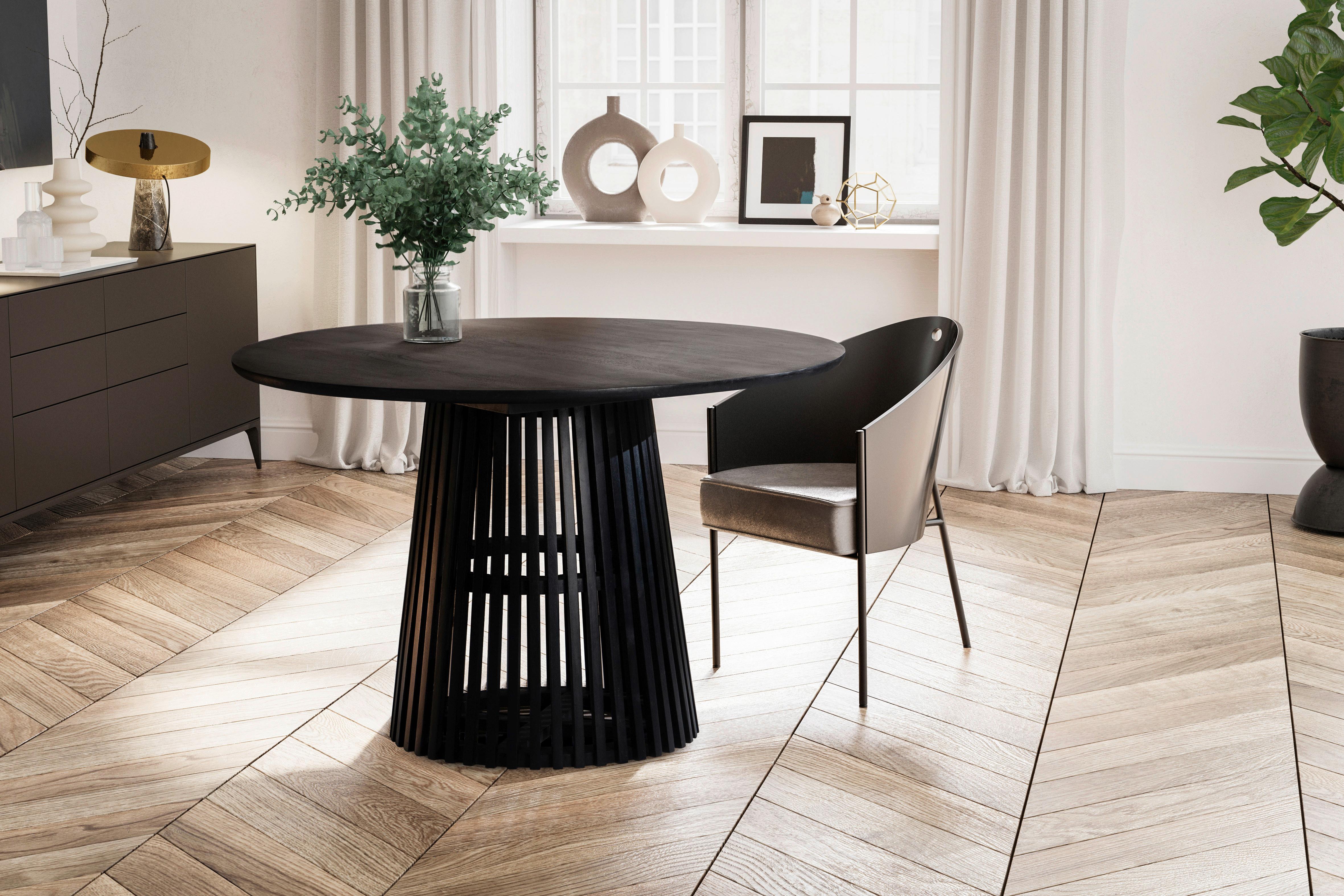 Jedilna Miza Mango, Pravi Les, Črna, Ø 120cm - črna, Design, les (120/77cm) - MID.YOU