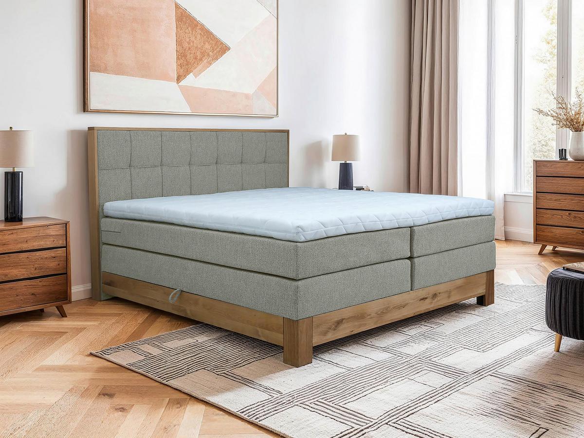 Boxspringbett Cloud Silberfarben ca. 160x200cm - Eichefarben/Silberfarben, KONVENTIONELL, Holz/Holzwerkstoff (160/200cm) - Premium Living