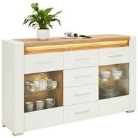 Servantă LEONARDO - alb/culoare lemn stejar, Modern, sticlă/material pe bază de lemn (160/96/40cm) - Modern Living