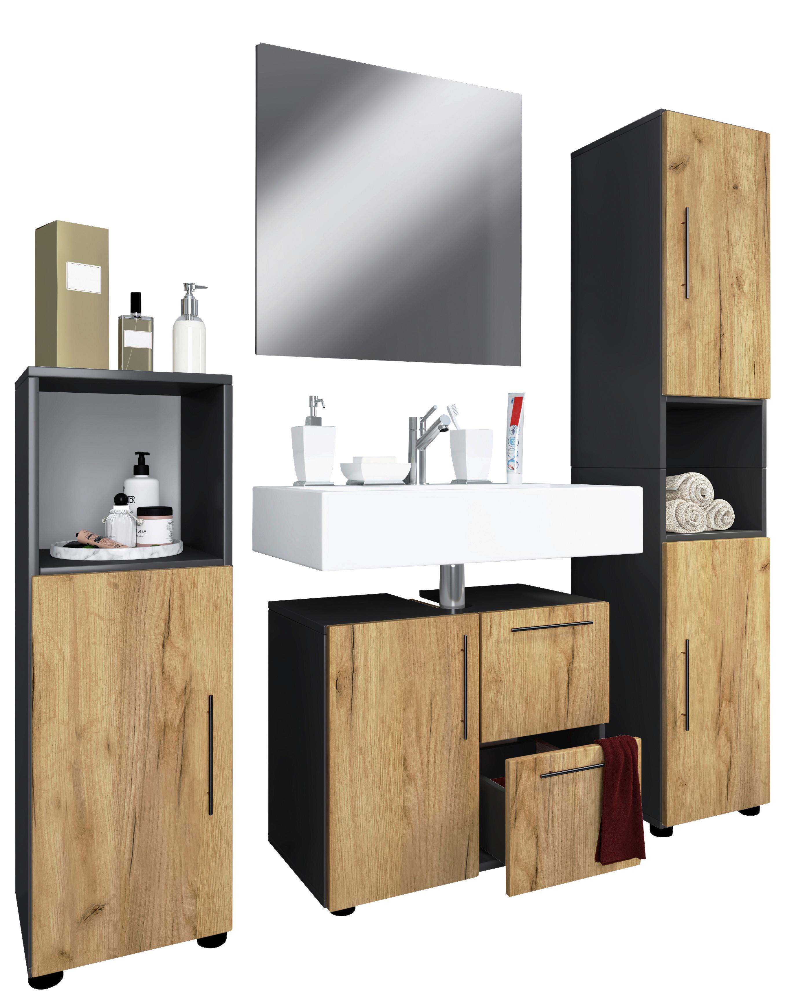Badezimmer Flandu 4-tlg. ca. 123 cm Honigeiche/Anthr. - Honigeiche/Anthrazit, MODERN, Holzwerkstoff/Kunststoff (123cm) - MID.YOU