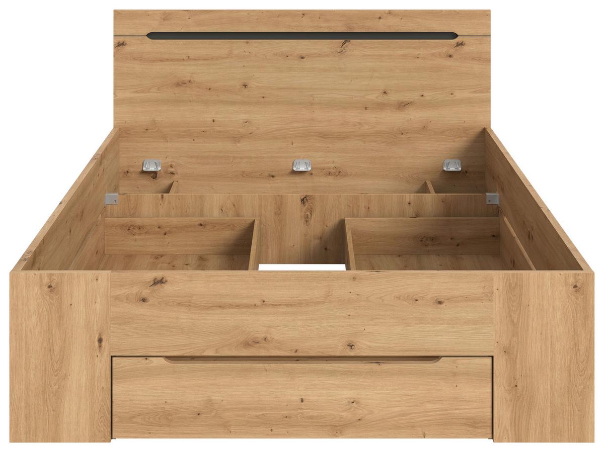 Bett CANU Eiche Artisan ca. 140x200 cm mit Stauraum - Eiche Artisan/Grau, MODERN, Holzwerkstoff (140/200cm) - MID.YOU
