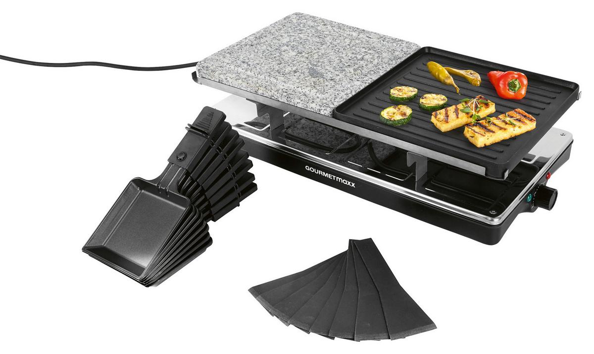 RACLETTE-GRILL 1400W, 8 Pfännchen - Silberfarben/Schwarz, Basics, Kunststoff/Stein (42/23/13cm) - GOURMETMAXX