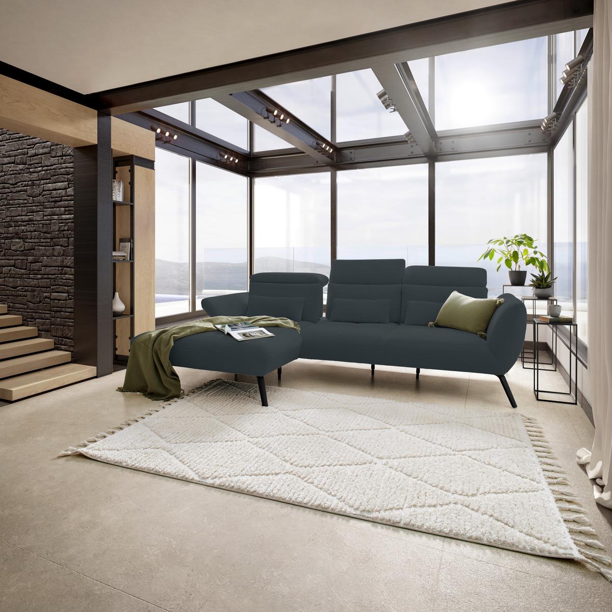 Wohnlandschaft Seattle Schwarz - Schwarz/Weiß, MODERN, Holzwerkstoff/Textil (196/301cm) - Premium Living