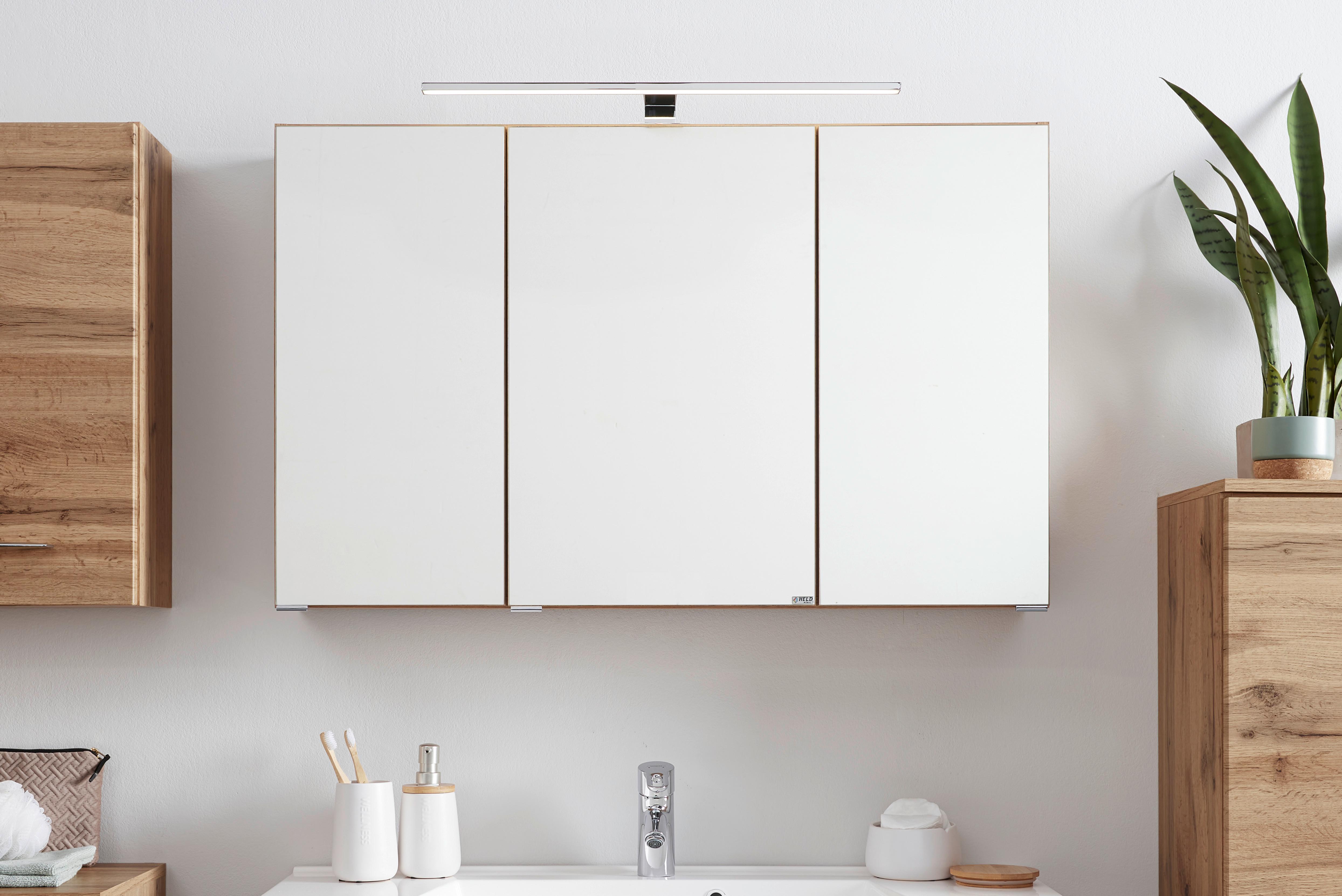 SPEGELSKÅP FLORIDA -EXKLUSIV- - kromfärg/ekfärgad, Modern, metall/trämaterial (100/64/20cm) - Premium Living