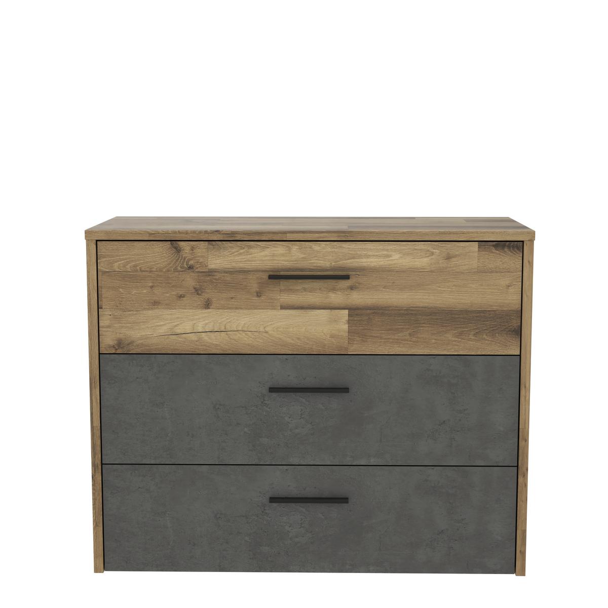 Komoda Ricciano, Barva Hrasta, Siva - temno siva/črna, Trendi, kovina/umetna masa (100/80/42cm) - Ti'me