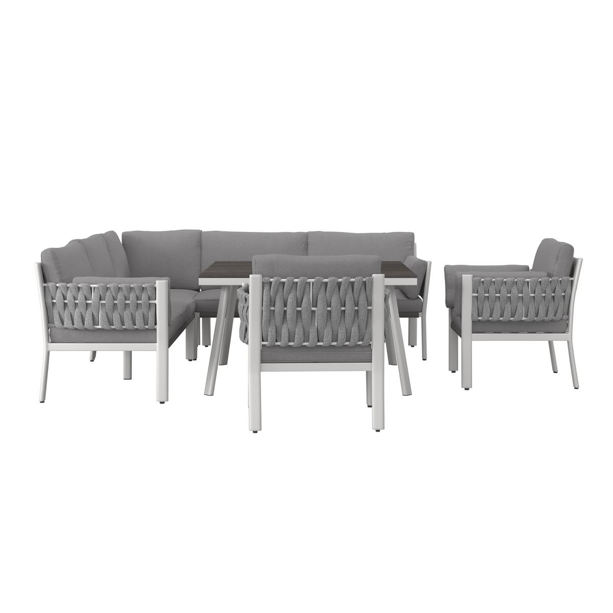 DINING-LOUNGESET ELISA - Weiss/Dunkelgrau, Modern, Kunststoff/Textil (238/74/75cm) - Bessagi Garden