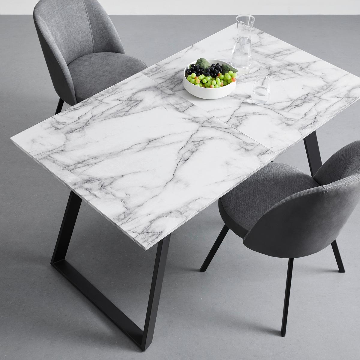 Ausziehtisch Luigi Marmoroptik ca. 180x80x76cm - Schwarz/Weiß, MODERN, Holzwerkstoff/Metall (140-180/80/76cm) - Bessagi Home