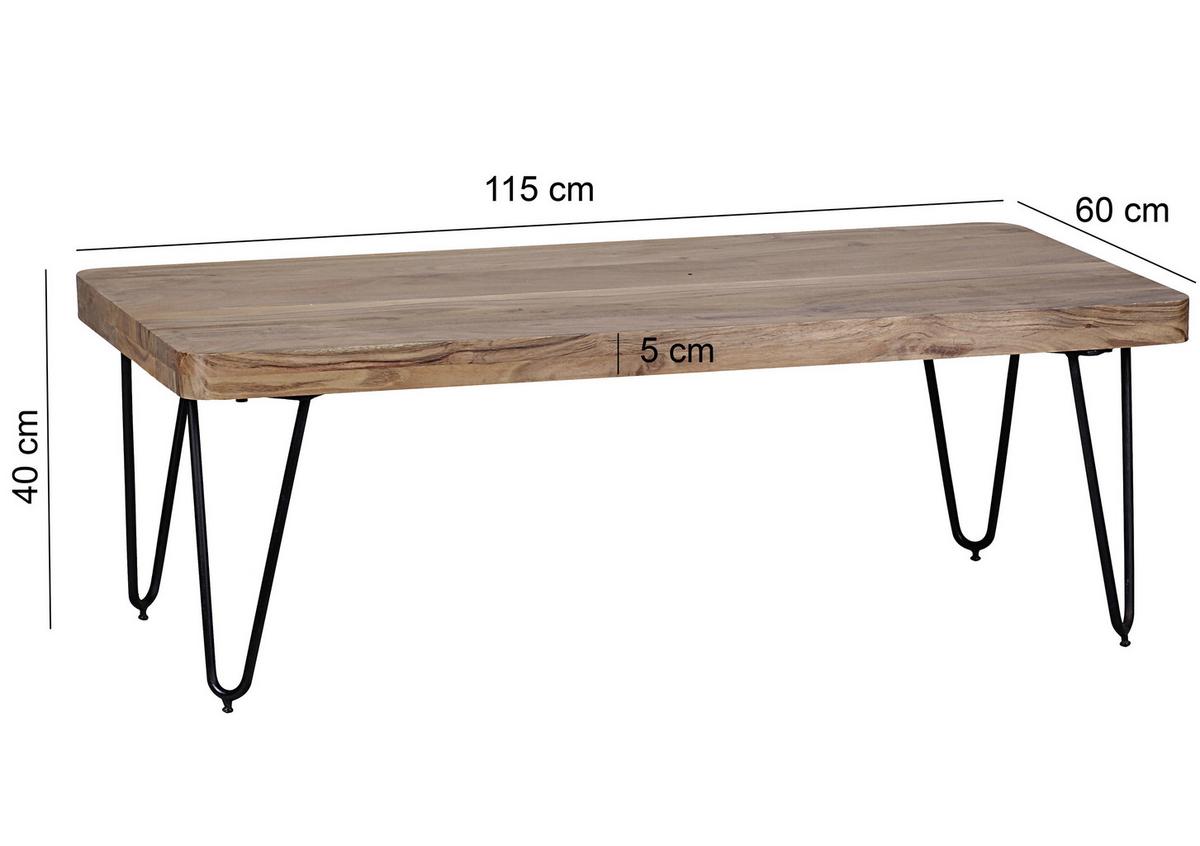 Klubska Miza Bagli - črna/barve akacije, Design, kovina/les (115/60/40cm) - MID.YOU