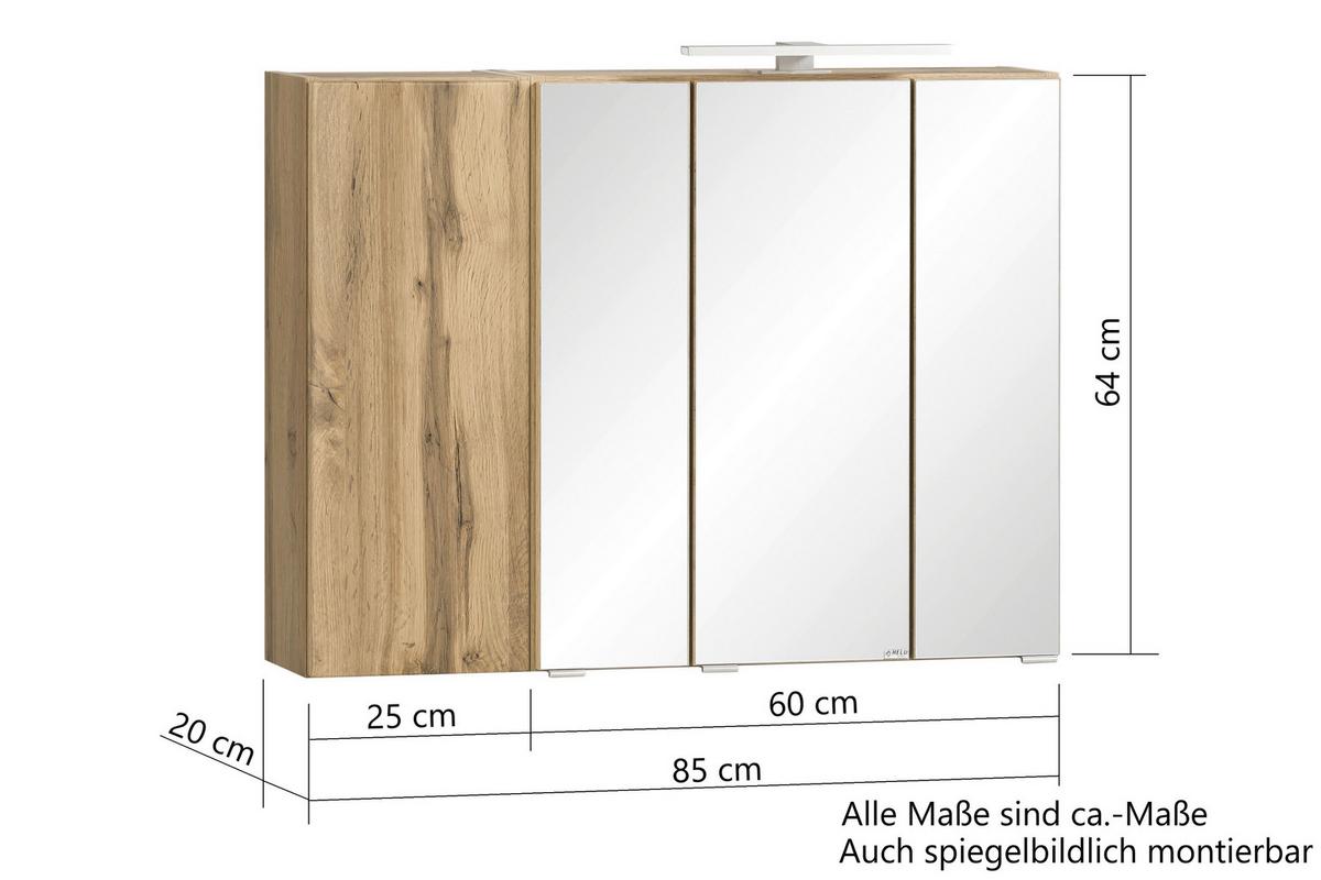 Spiegelschrank Varese ca. 85x64 cm Wotan Eiche Dekor - MODERN, Glas/Holzwerkstoff (85/64/20cm) - Held
