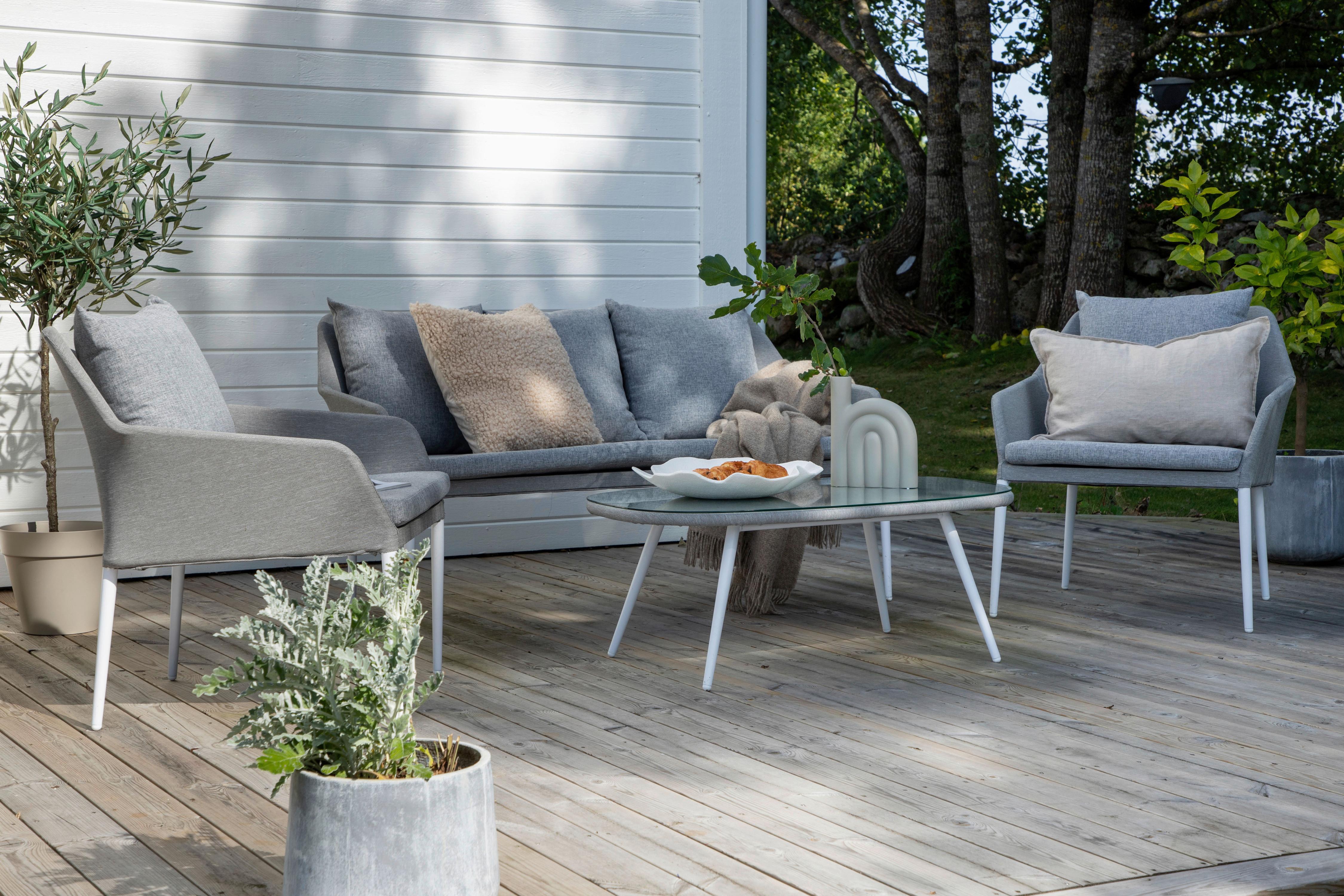 LOUNGEGARNITUR SPOGA - Weiß/Grau, KONVENTIONELL, Glas/Textil - Gardenson