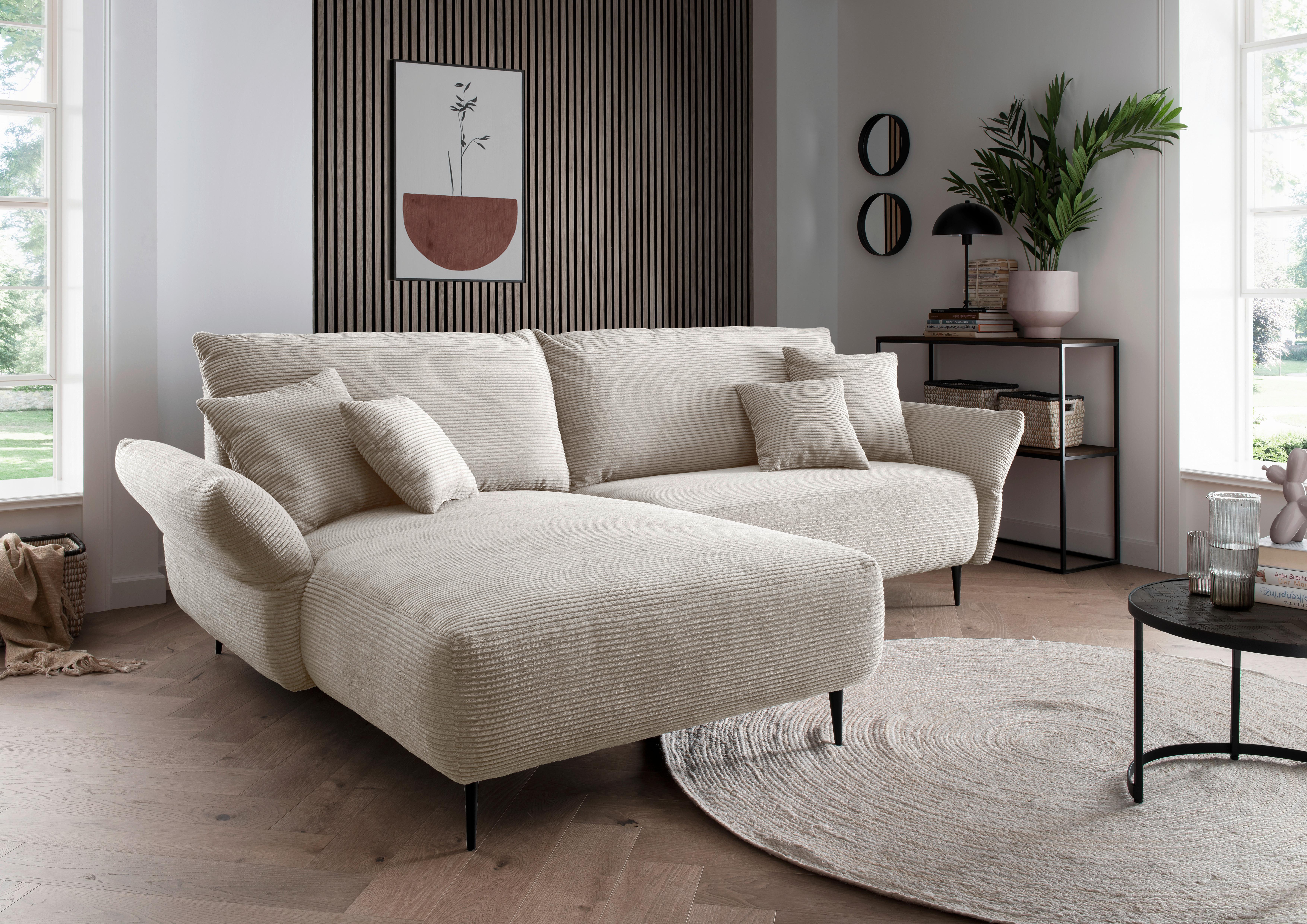 Wohnlandschaft Vanilla Beige Cord - Beige/Schwarz, Design, Textil/Metall (178/264-302cm) - Livetastic