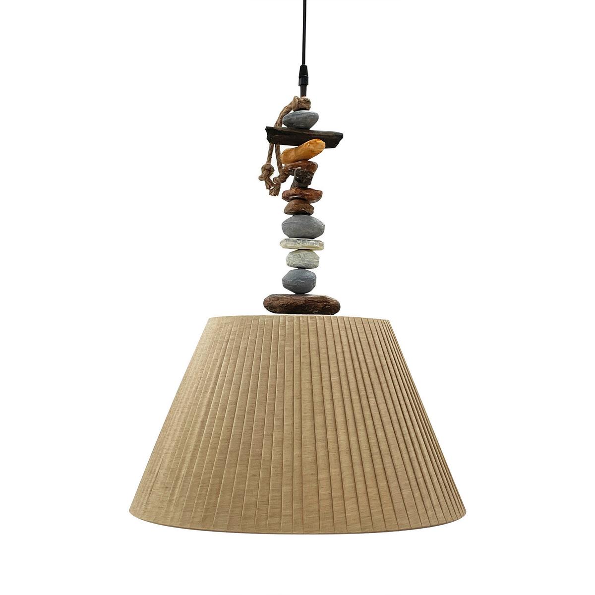 Pendelleuchte Stoney Weiß/Braun max. 22 Watt - Hellbraun/Dunkelbraun, KONVENTIONELL, Kunststoff/Textil (45/110cm)