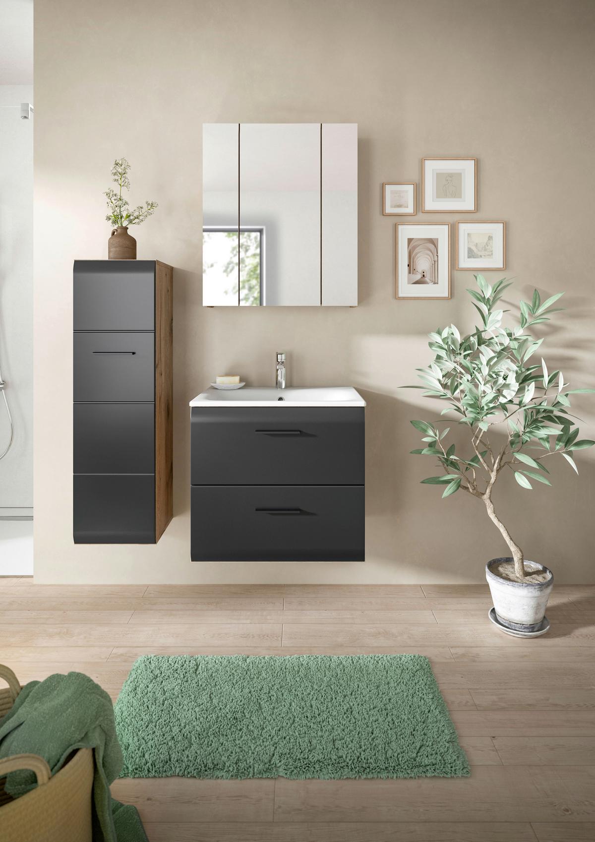 Koplanica Ice, Črna, Barva Hrasta, 3-Delna - črna/bela, Basics, umetna masa/leseni material (90cm) - MID.YOU