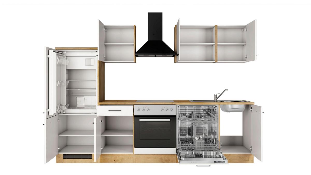 Küchenblock Avila m. Geräten Magnolie - Eichefarben/Magnolie, Trend, Holzwerkstoff/Metall (280cm) - FlexWell