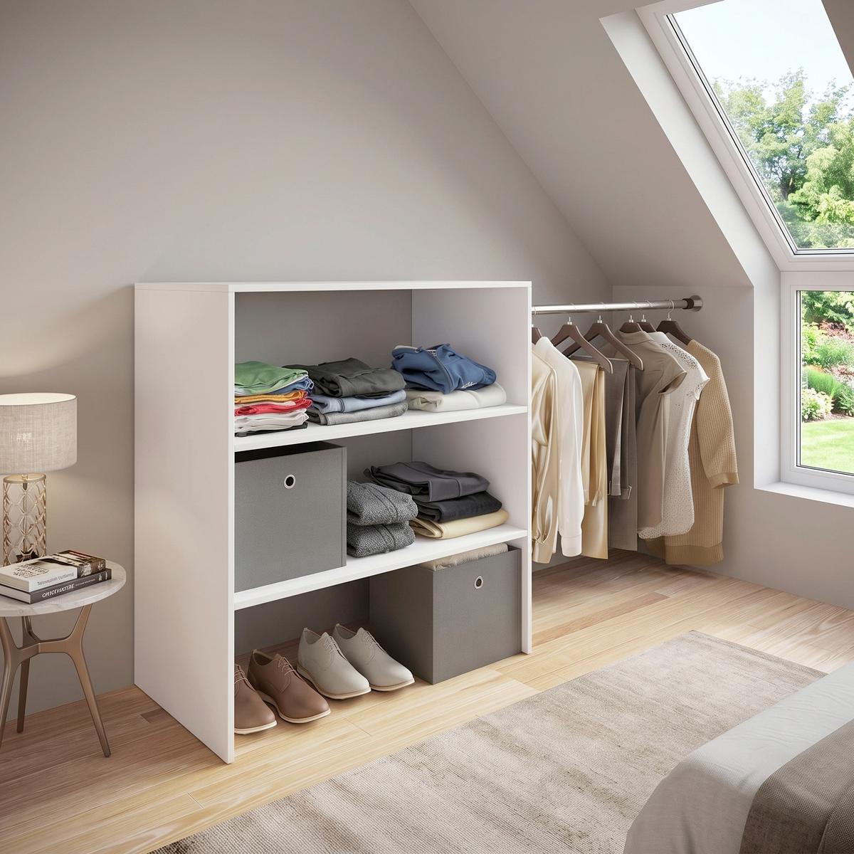 Dachschrägenregal Dacho Weiß - Weiß, Basics, Holzwerkstoff/Metall (90/100/50cm) - Livetastic