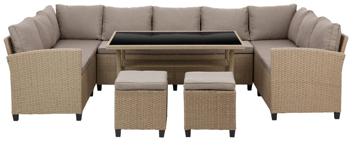 Ensemble lounge Puerto Rico in Braun/Beige - Beige/Schwarz, Modern, Glas/Kunststoff (175/73/67cm) - Mömax