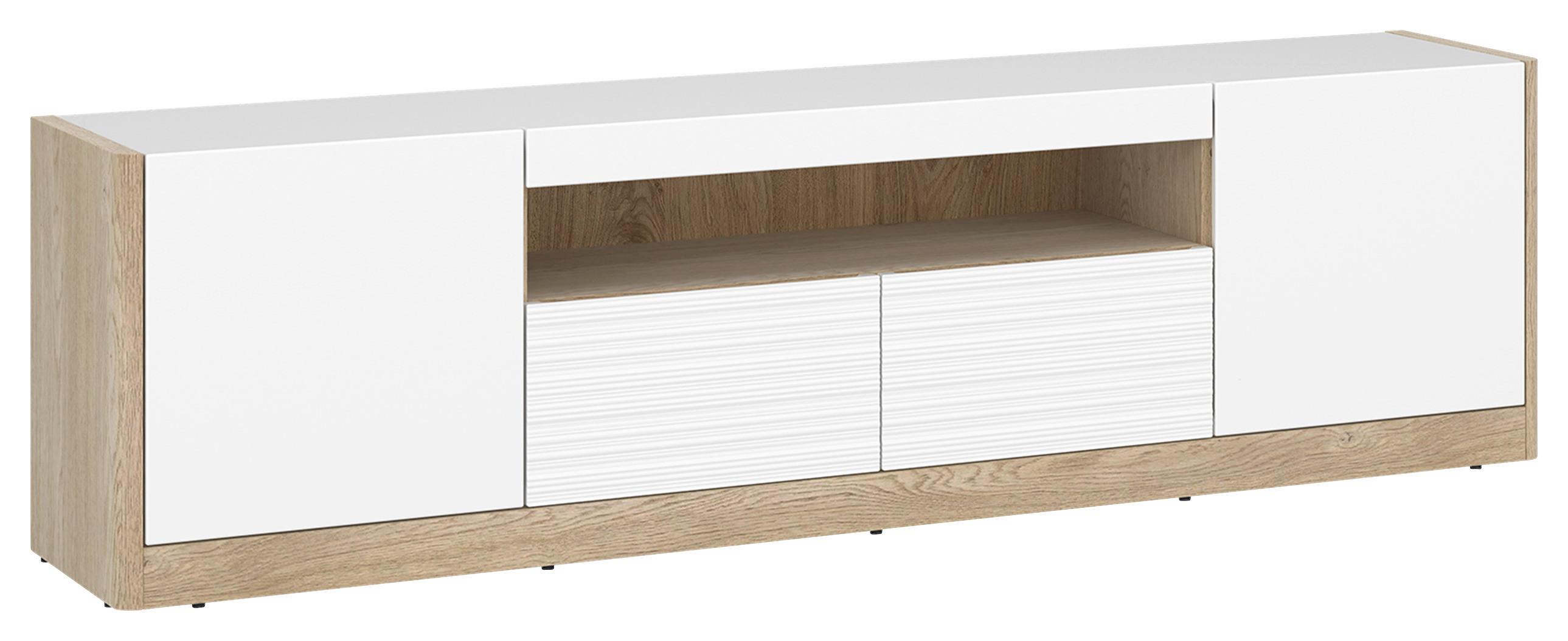 Comodă TV CALIMA - alb/culoare lemn stejar, Konventionell, material pe bază de lemn (185,6/52,5/40,3cm) - Modern Living