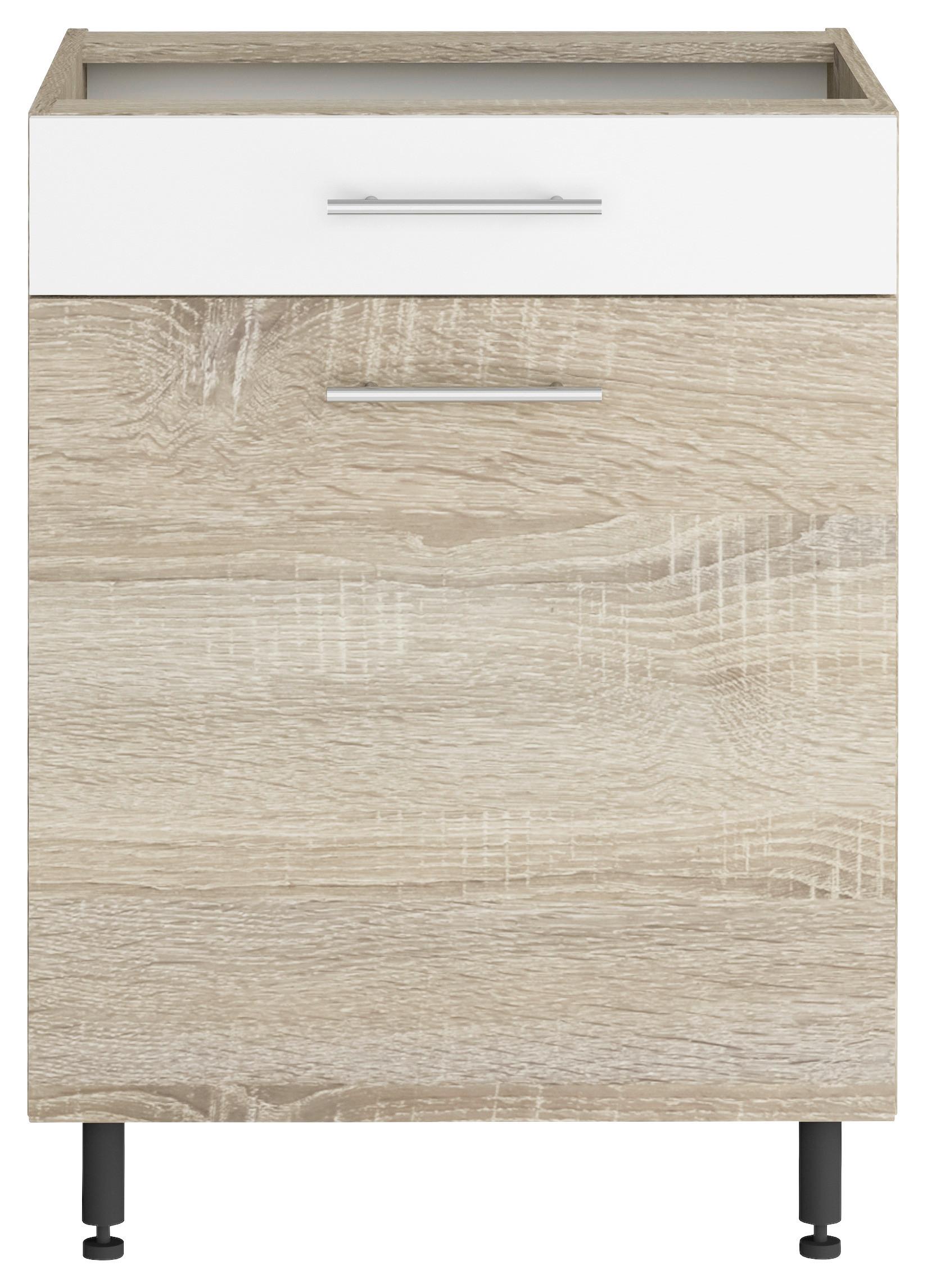 Kuhinjski Donji Element Corina - bijela/hrast Sonoma, Moderno, drvo/metal (60/82,4/58cm) - Based