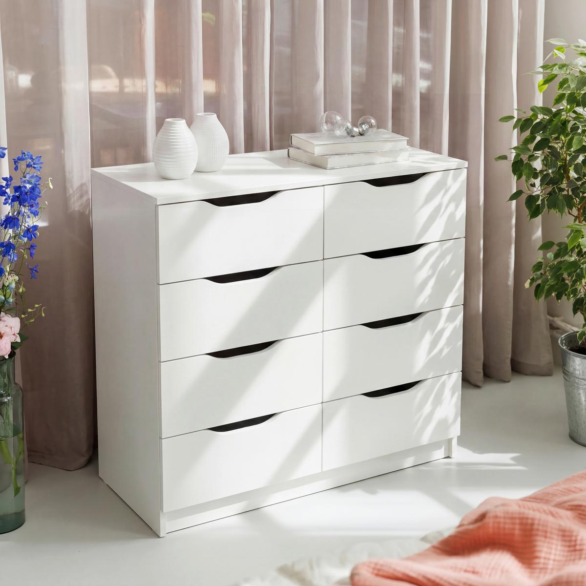 Komoda Westphalen, Bela, 8 Predalov - bela, Trendi, leseni material (80/91/40cm) - MID.YOU