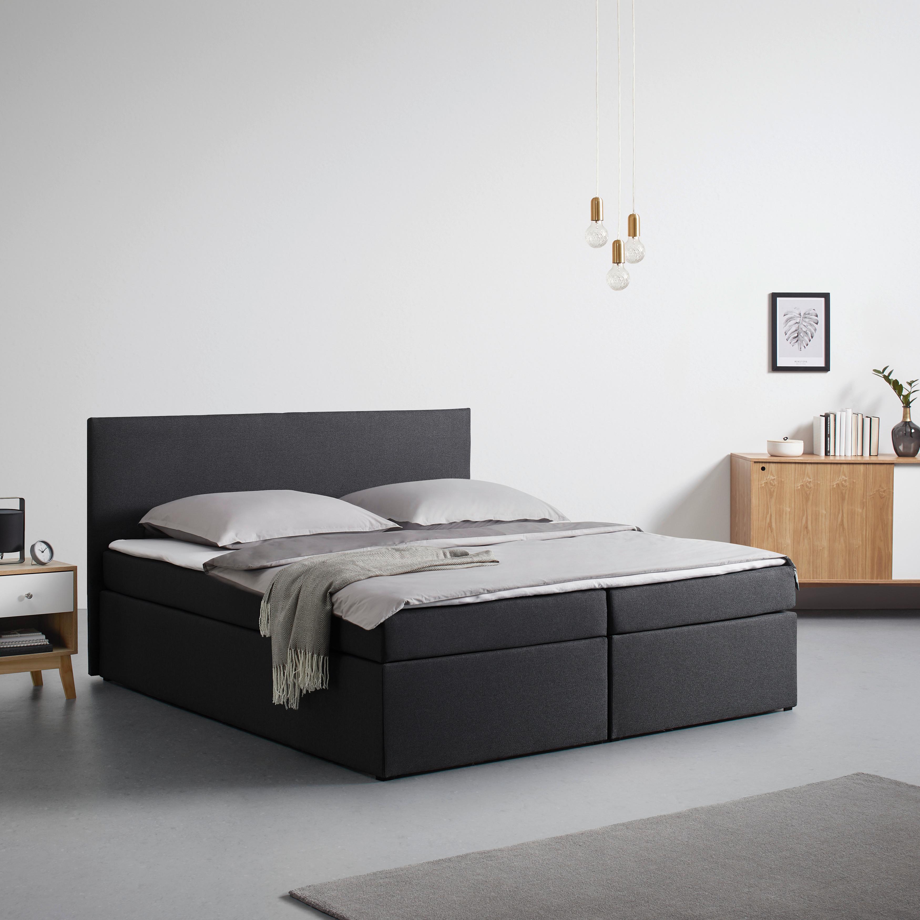 Boxspringbett LUCY2 dunkelgrau ca. 180x200cm inkl. Topper - Dunkelgrau, Modern, Holz/Textil (180/200cm) - Bessagi Home