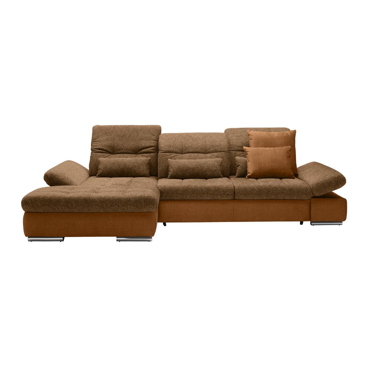 Wohnlandschaft Sanfino Cognac/Senfgelb - Chromfarben/Cognac, KONVENTIONELL, Holz/Textil (199/79-96/305cm) - Premium Living