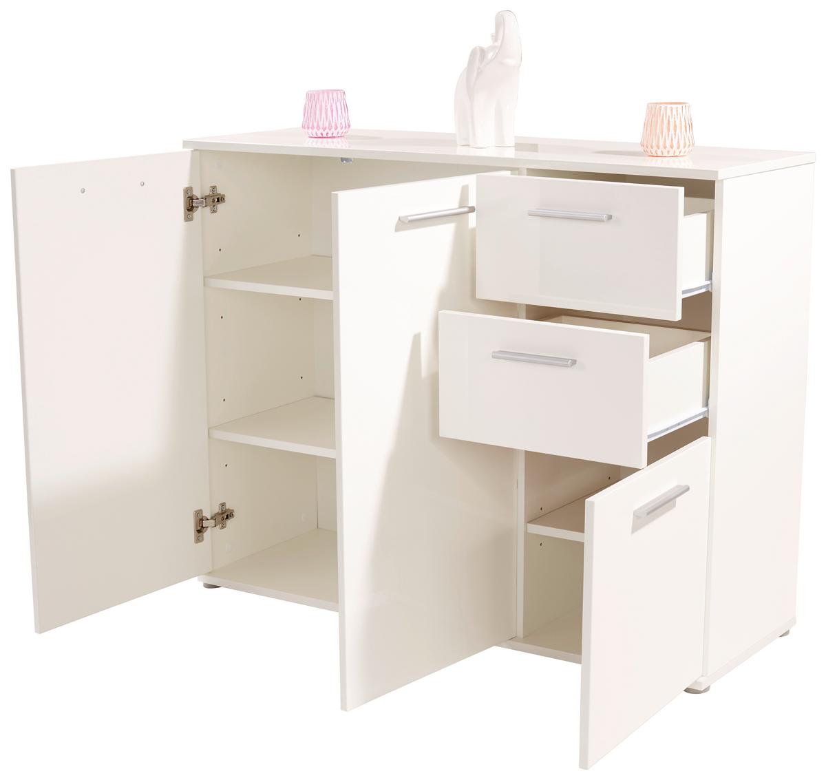 Komoda Christian, Bela - bela/barve aluminija, Moderno, umetna masa/leseni material (120/85/35cm)