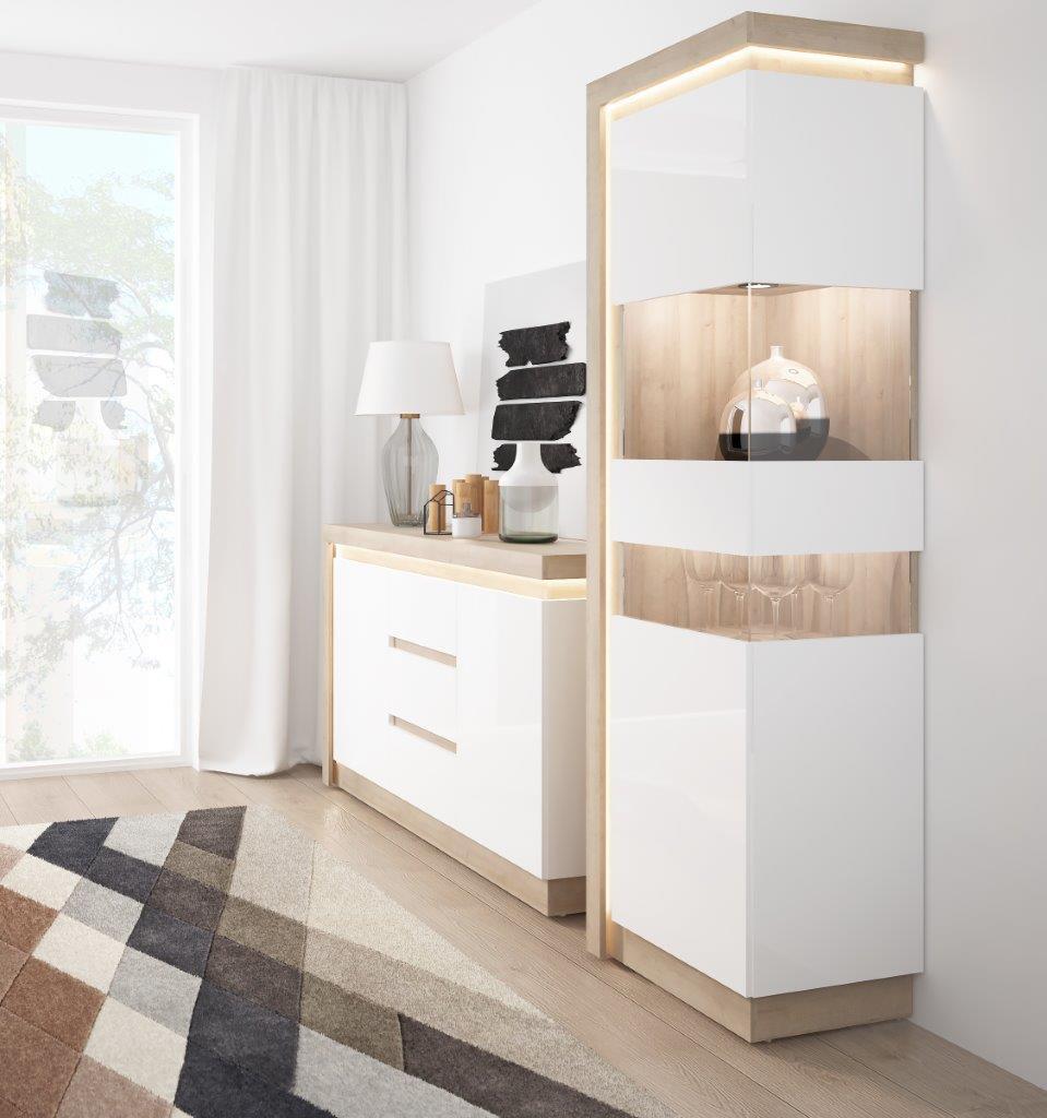Komoda Lyon - boje hrasta/bijela visoki sjaj, Trend, drvni materijal/plastika (157,6/89,1/42cm) - Modern Living