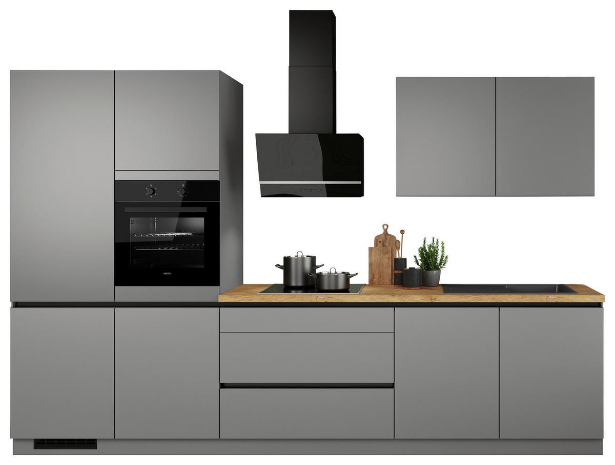 Küchenblock IP3150 o. Geräte Grau - Eichefarben/Schwarz, MODERN, Holzwerkstoff (340cm) - Impuls