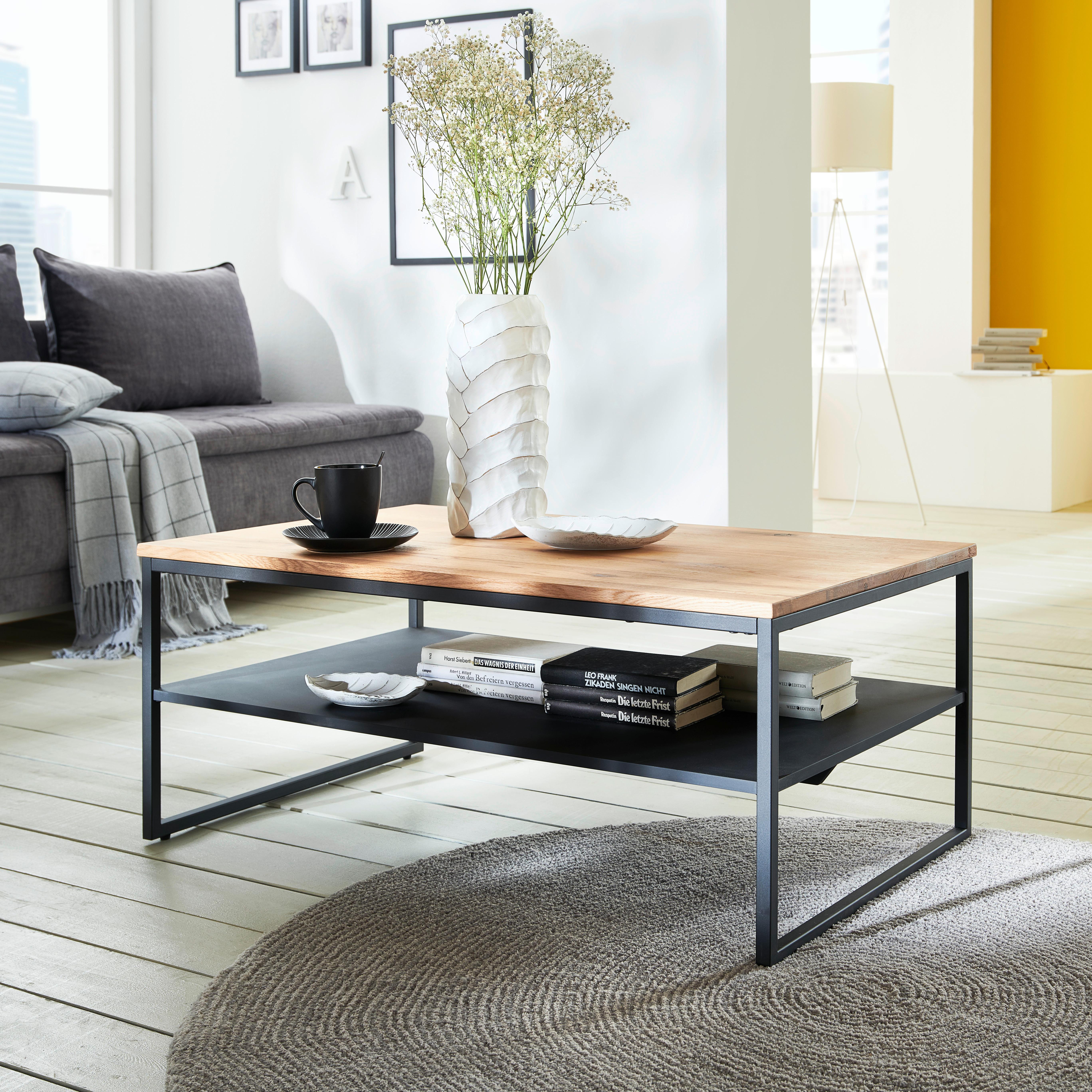 Klubska Miza Vermont 2, Masivno, 105x65 - črna/naravne barve, Moderno, kovina/leseni material (105/44/65cm)