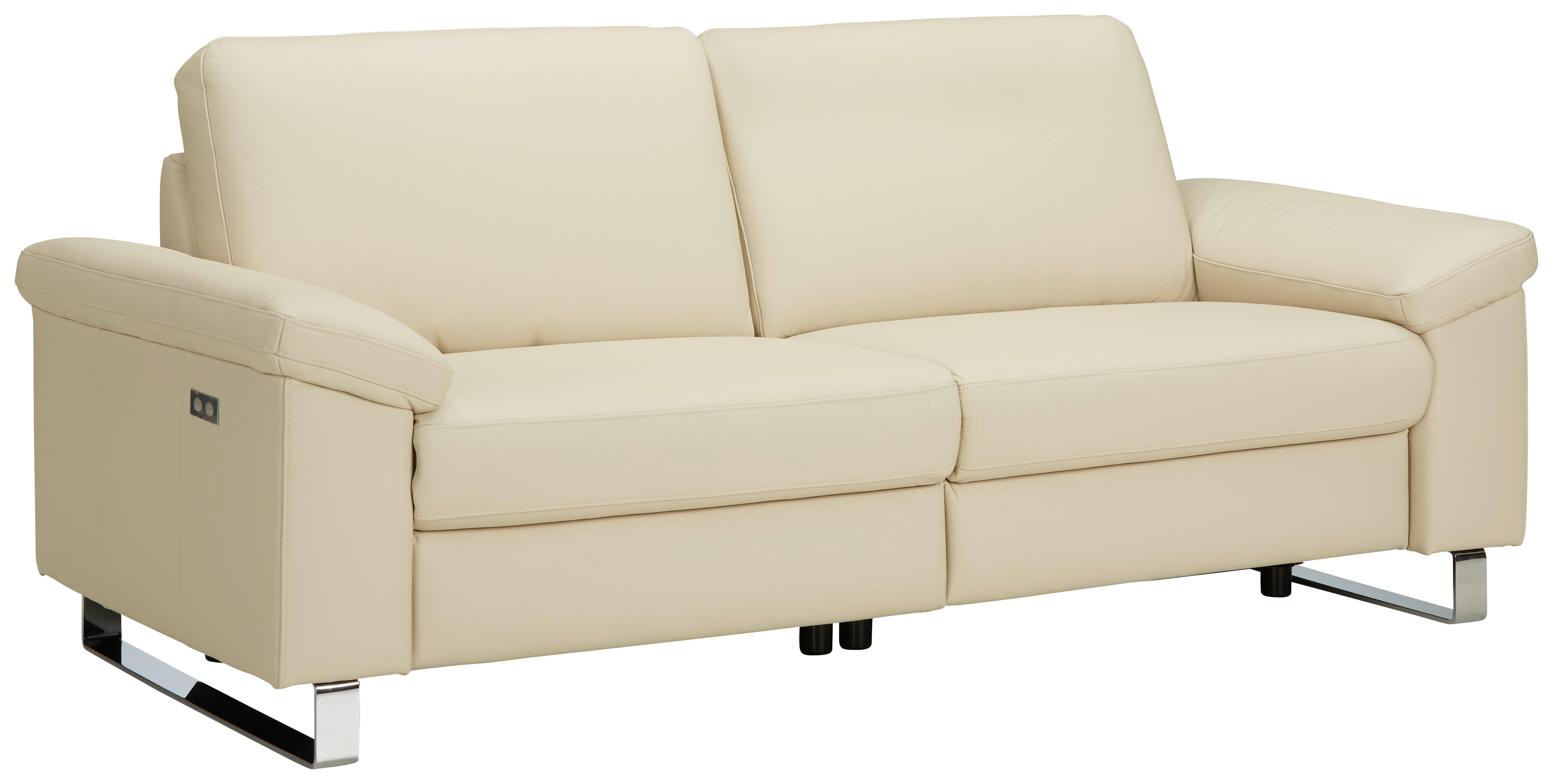 3-Sitzer-Sofa Carvara in Beige - Chromfarben/Beige, KONVENTIONELL, Leder/Metall (208/89/96cm) - Premium Living