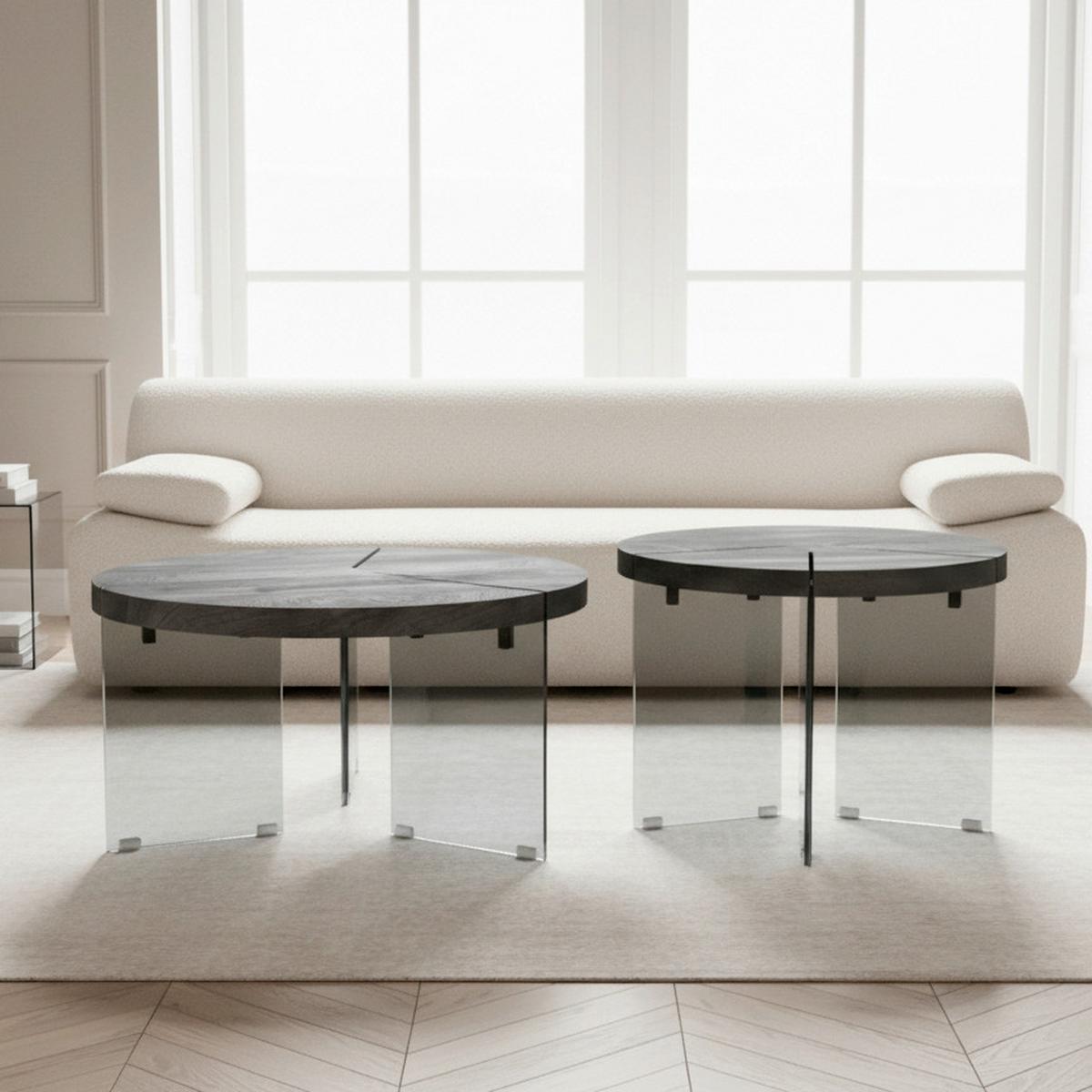 Couchtisch Moreno Grau MDF 2-er Set - Dunkelgrau/Grau, MODERN, Glas/Holzwerkstoff (80/70/80/70/43/49cm) - Bessagi Home