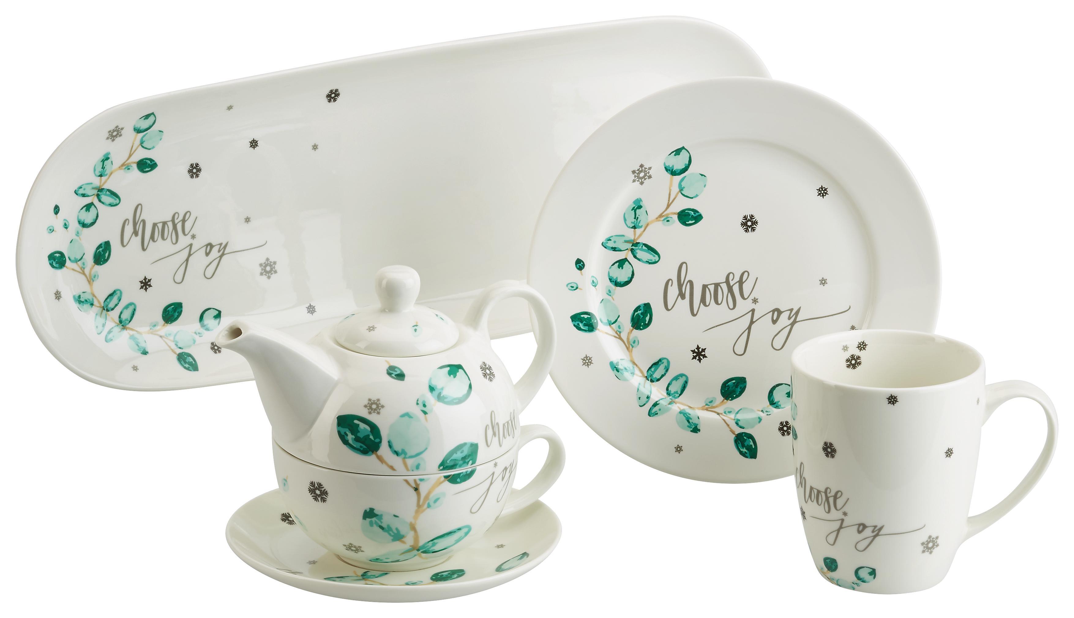 Tea-For-One-Set Joyful aus Keramik, 4-teilig - Türkis/Hellgrau, Keramik - Mömax modern living