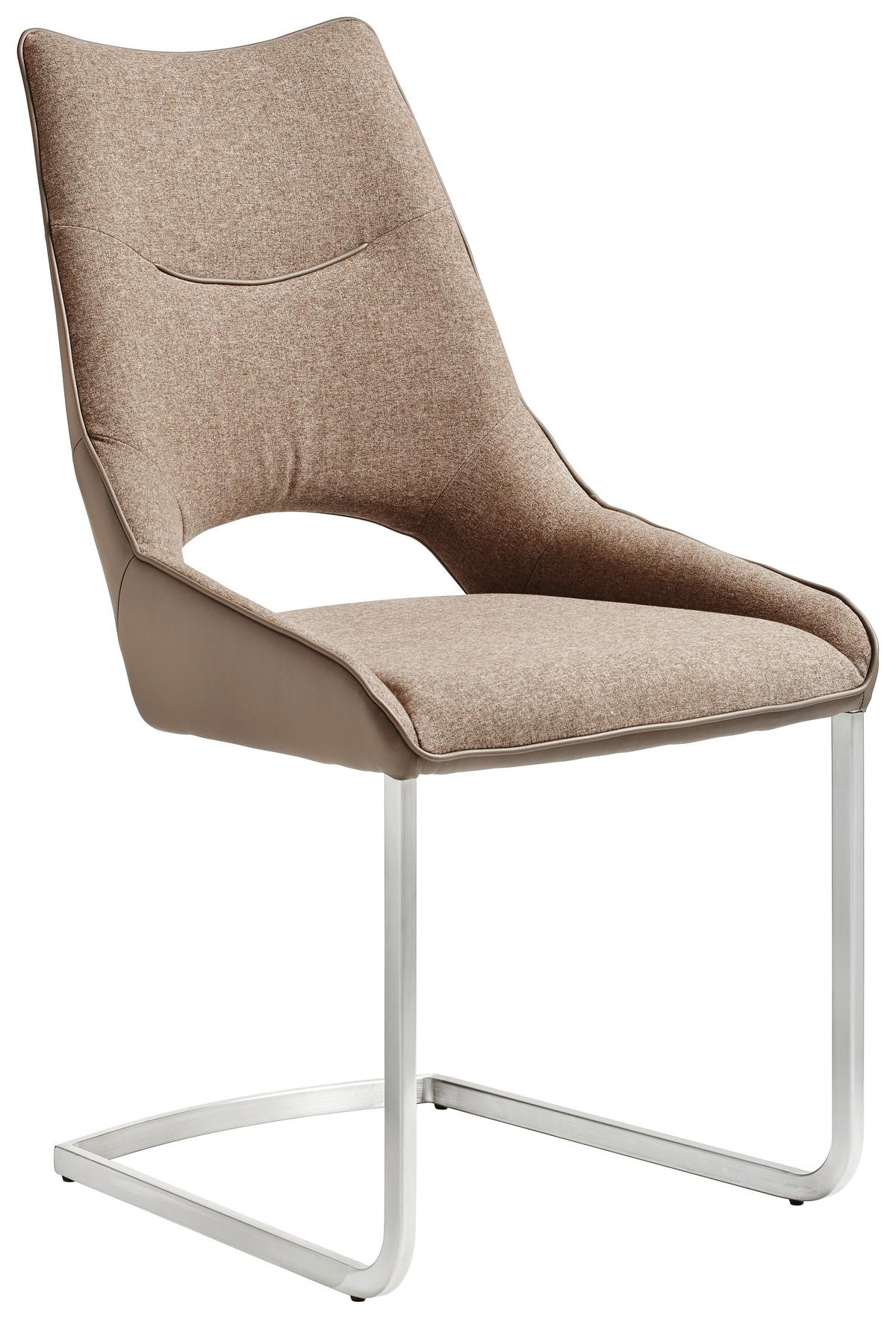 KRZESŁO NA PŁOZIE ALDRINA - kolor stalowy/jasnobrązowy, Design, metal/tkanina (53/96/62cm) - Novel