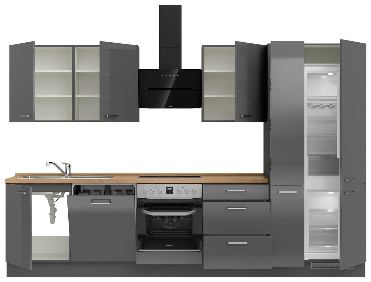 Küchenblock Flash High m. Geräten Schieferfarben - Schieferfarben/Edelstahlfarben, MODERN, Holzwerkstoff/Metall (330cm) - Nobilia