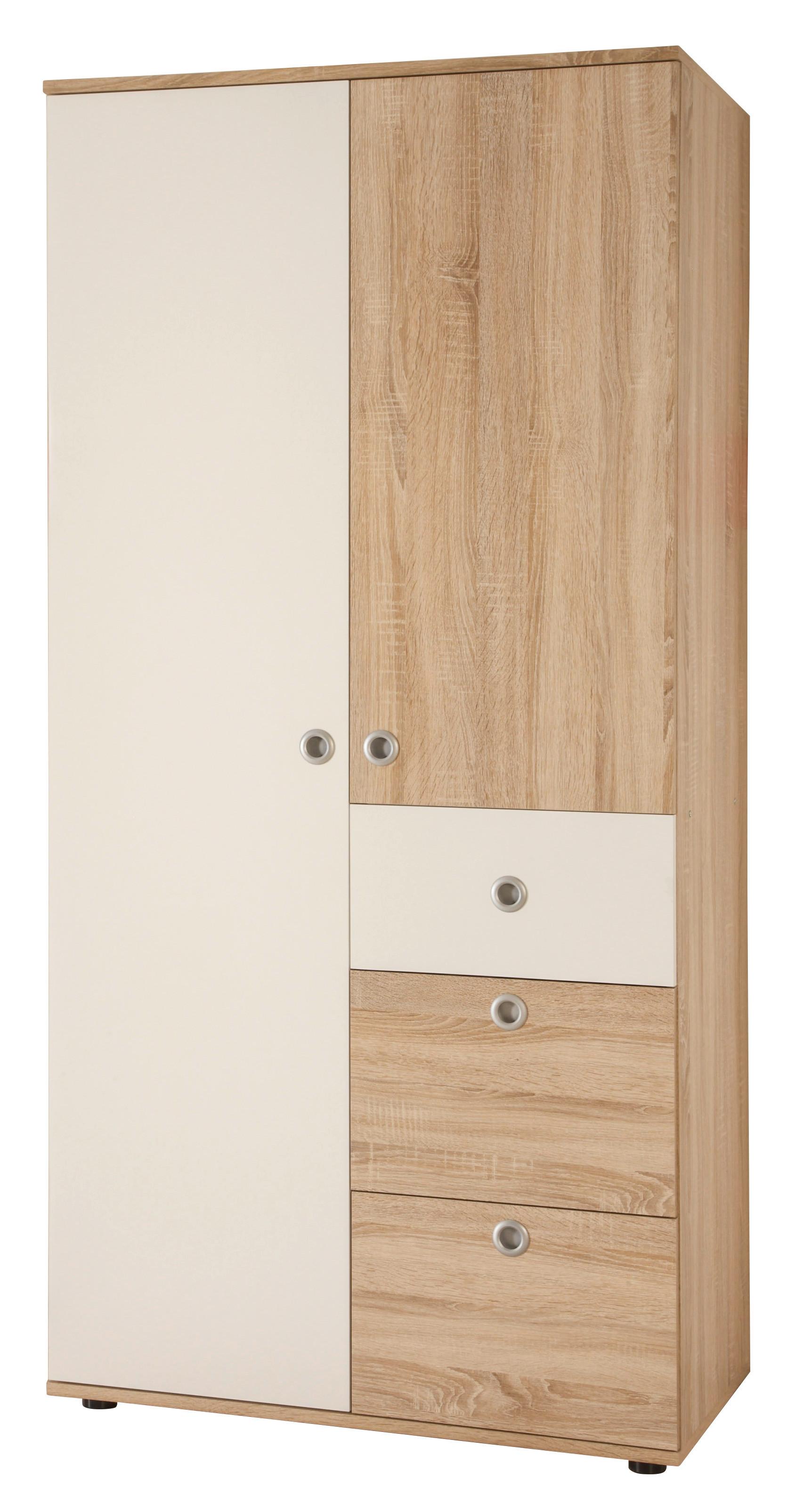 Omara S Klasičnimi Vrati Wiki Baby, Hrast, Bela, Š. 90cm - bela/barve aluminija, Konvencionalno, umetna masa/leseni material (90/191/53cm)