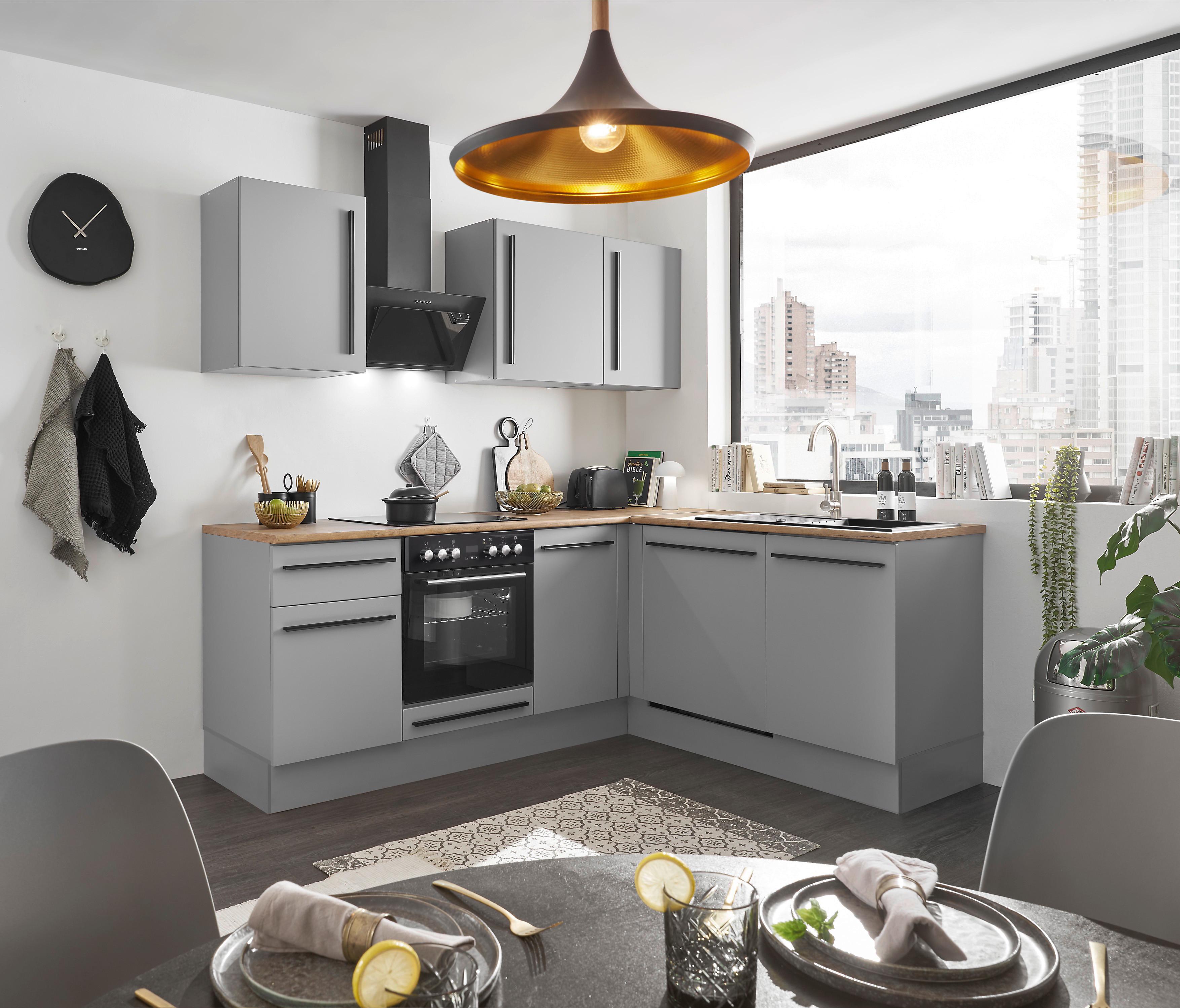 ECKKÜCHE DENVER - Eichefarben/Schwarz, Design, Holzwerkstoff/Kunststoff (220/175cm) - P & B