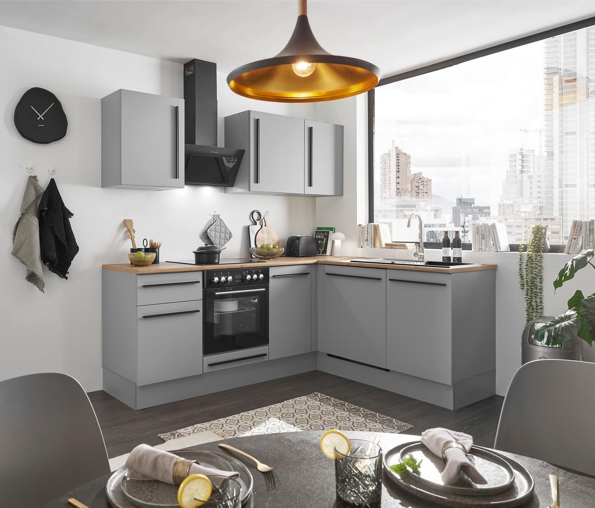 ECKKÜCHE DENVER - Eichefarben/Schwarz, Design, Holzwerkstoff/Kunststoff (220/175cm) - P & B