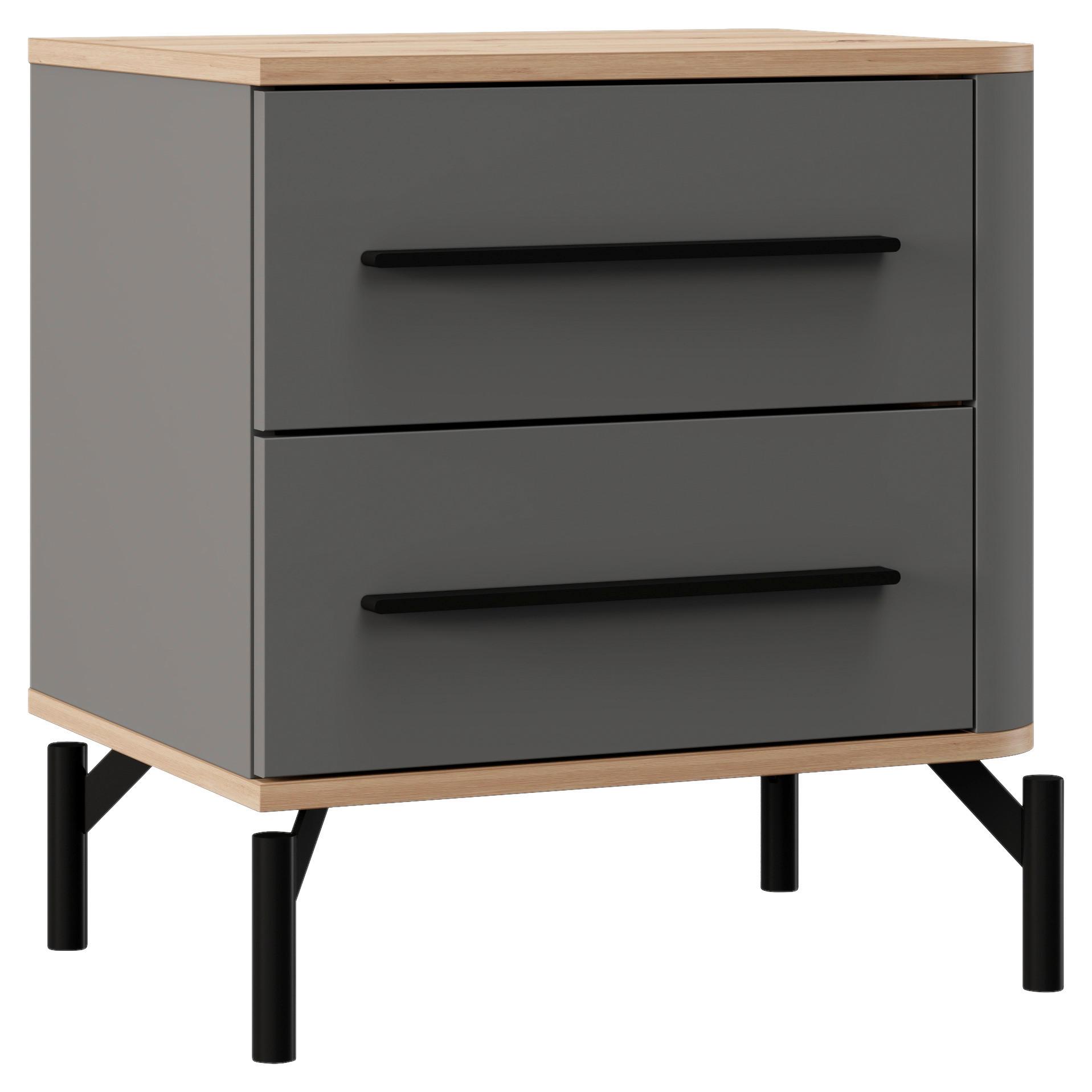 Éjjeliszekrény Sinop - grafitszürke/fekete, Modern, faalapú anyag/fém (51,5/55,5/40cm)
