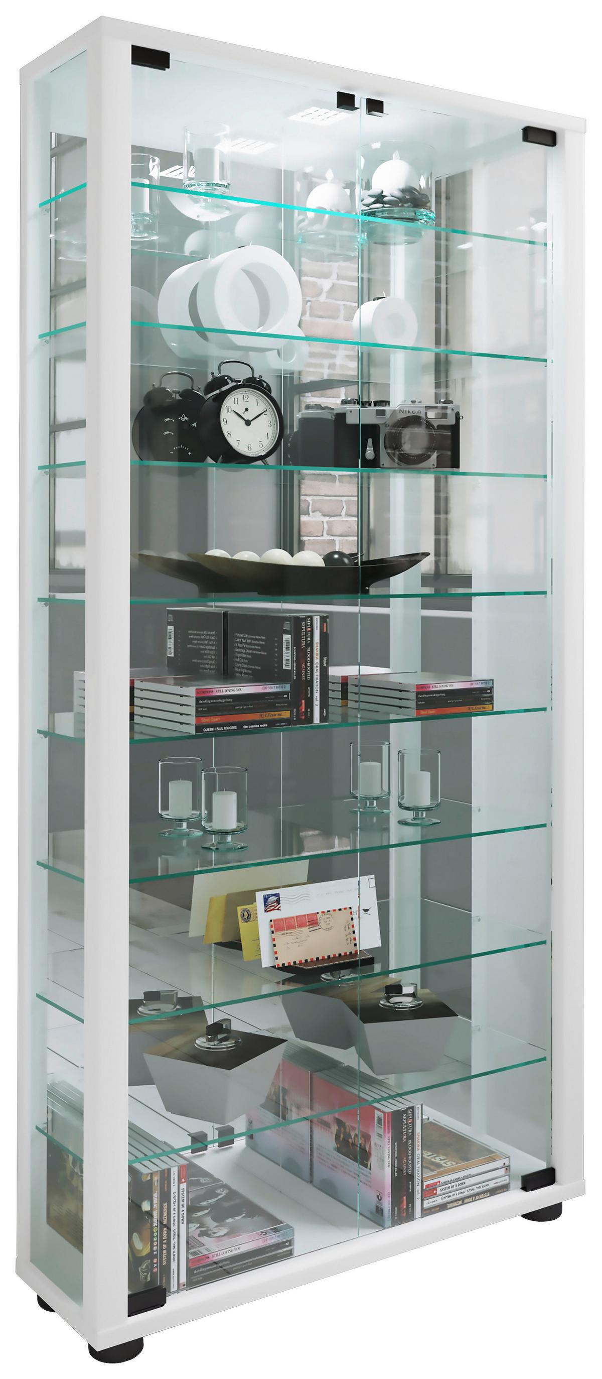 Vitrine Lumo mit LED ca. 59x115x18 cm Weiß - Schwarz/Weiß, MODERN, Glas/Holzwerkstoff (59/114,8/18cm) - MID.YOU