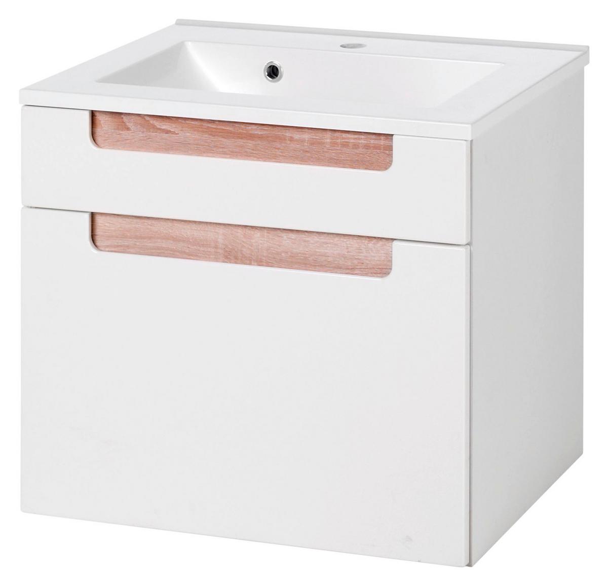 Badezimmer in Weiss/Eiche Sonoma 'Siena' - Weiß/Sonoma Eiche, MODERN, Holzwerkstoff/Stein (60cm) - Held