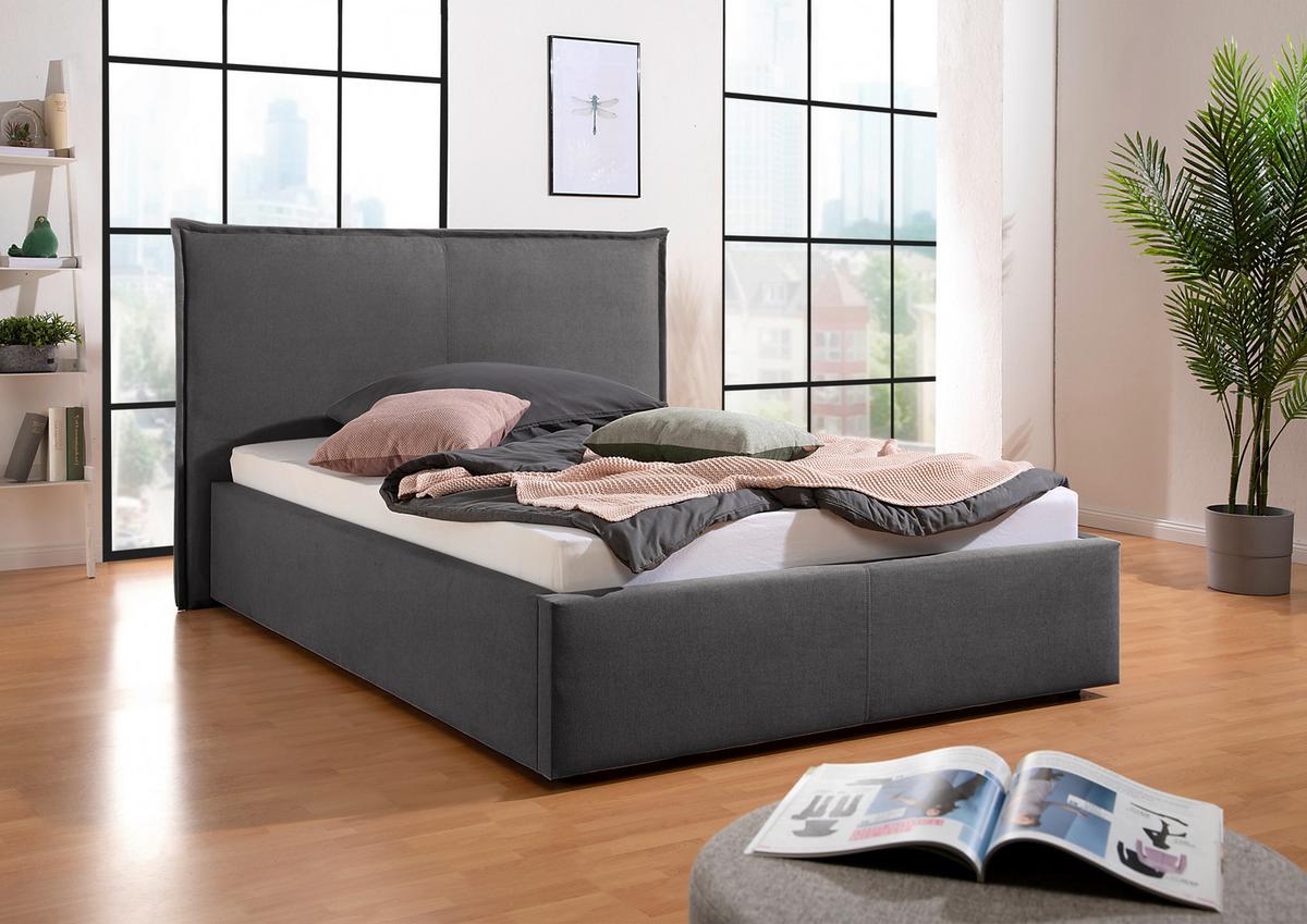 Polsterbett Stacey Anthrazit ca. 140x200 cm - Anthrazit/Schwarz, MODERN, Kunststoff/Textil (140/200cm) - Livetastic