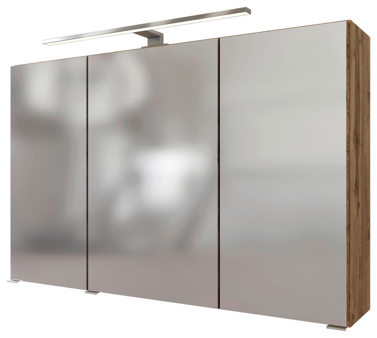 Badezimmer Pienza mit LED 3-türig ca. 100 cm Eiche Wotan - Eiche Wotan/Weiß, MODERN, Keramik/Holzwerkstoff (100cm) - Held