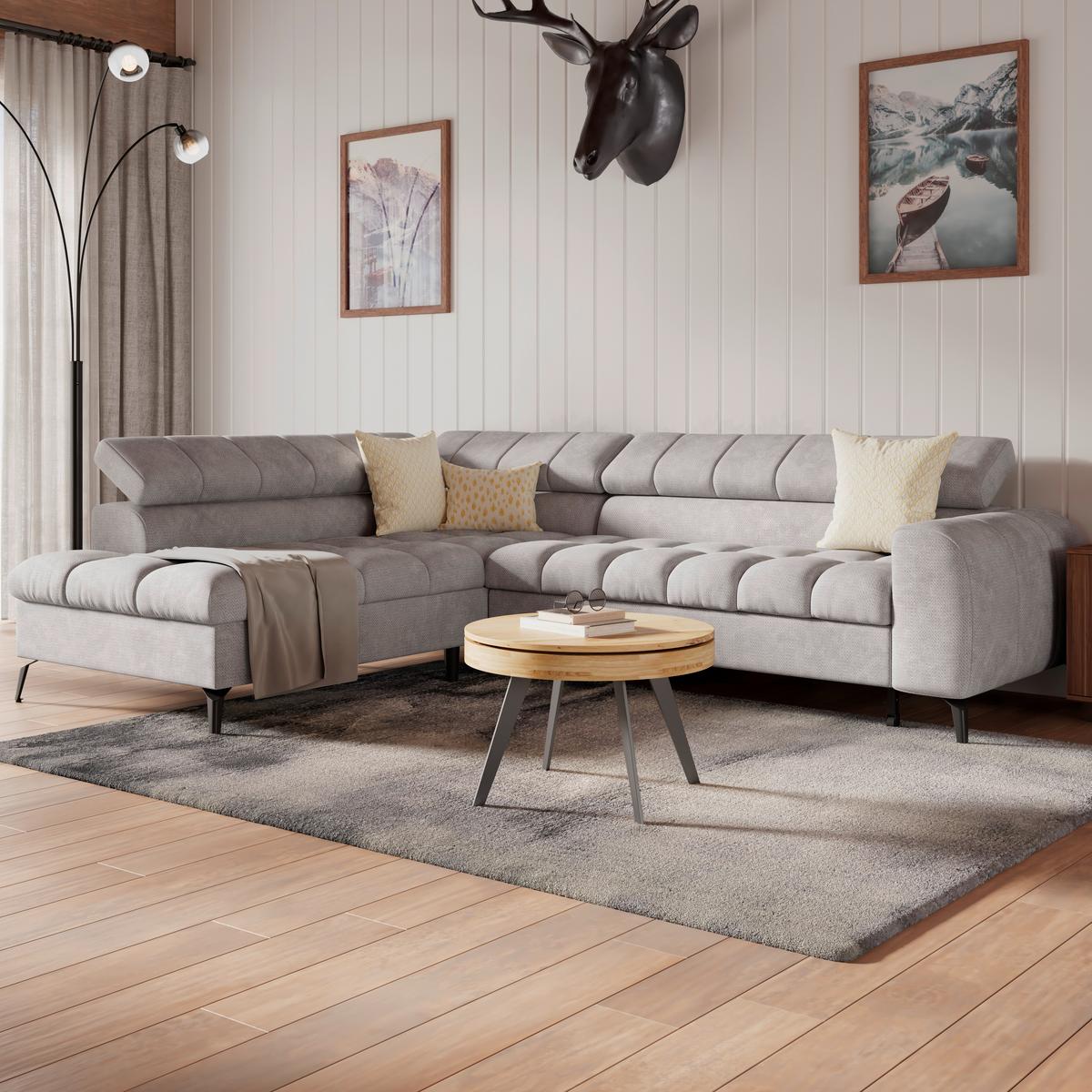 Kutna Garnitura Volf - svijetlo siva/crna, Trend, tekstil/metal (203/261cm) - Modern Living