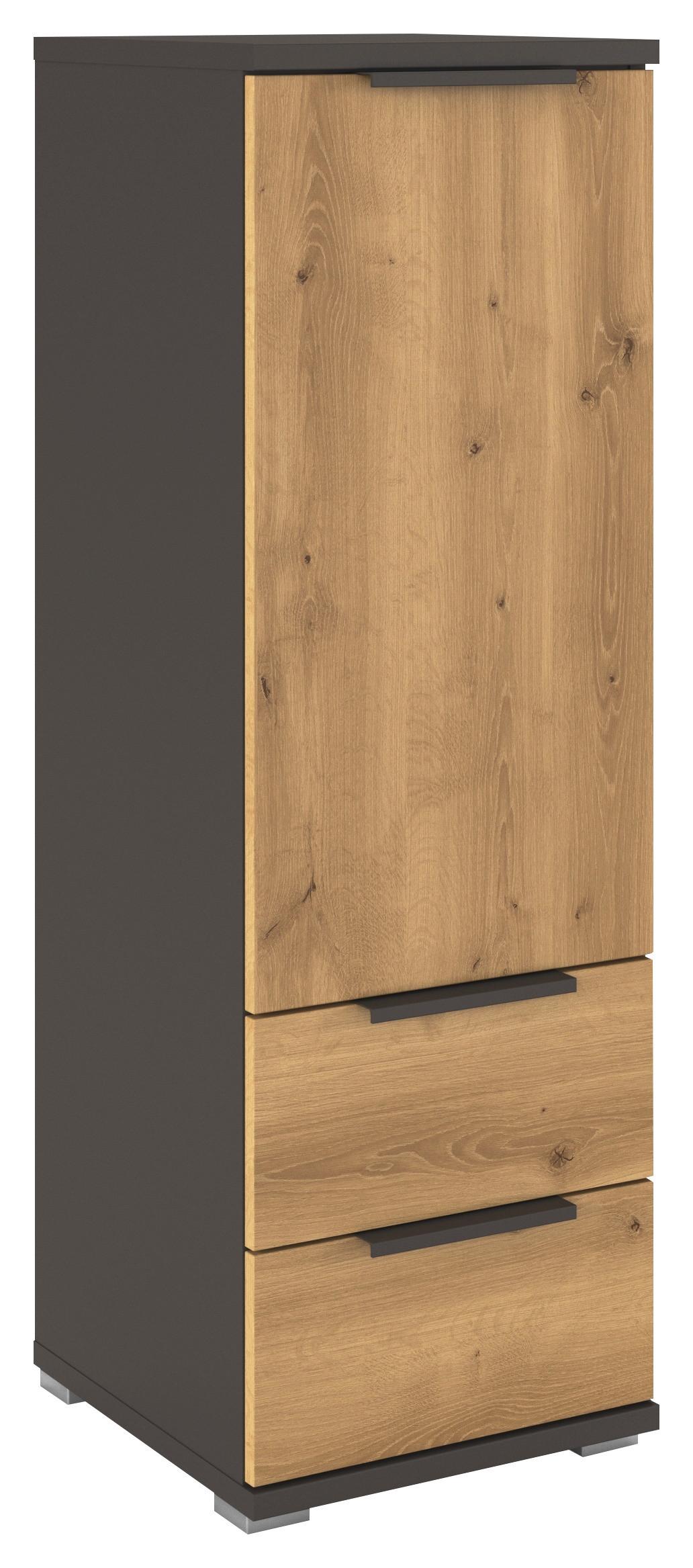 Visoka Komoda Endora, Barva Hrasta, Barva Grafita - barve hrasta/barve aluminija, Konvencionalno, kovina/leseni material (40/122/42cm) - Xora