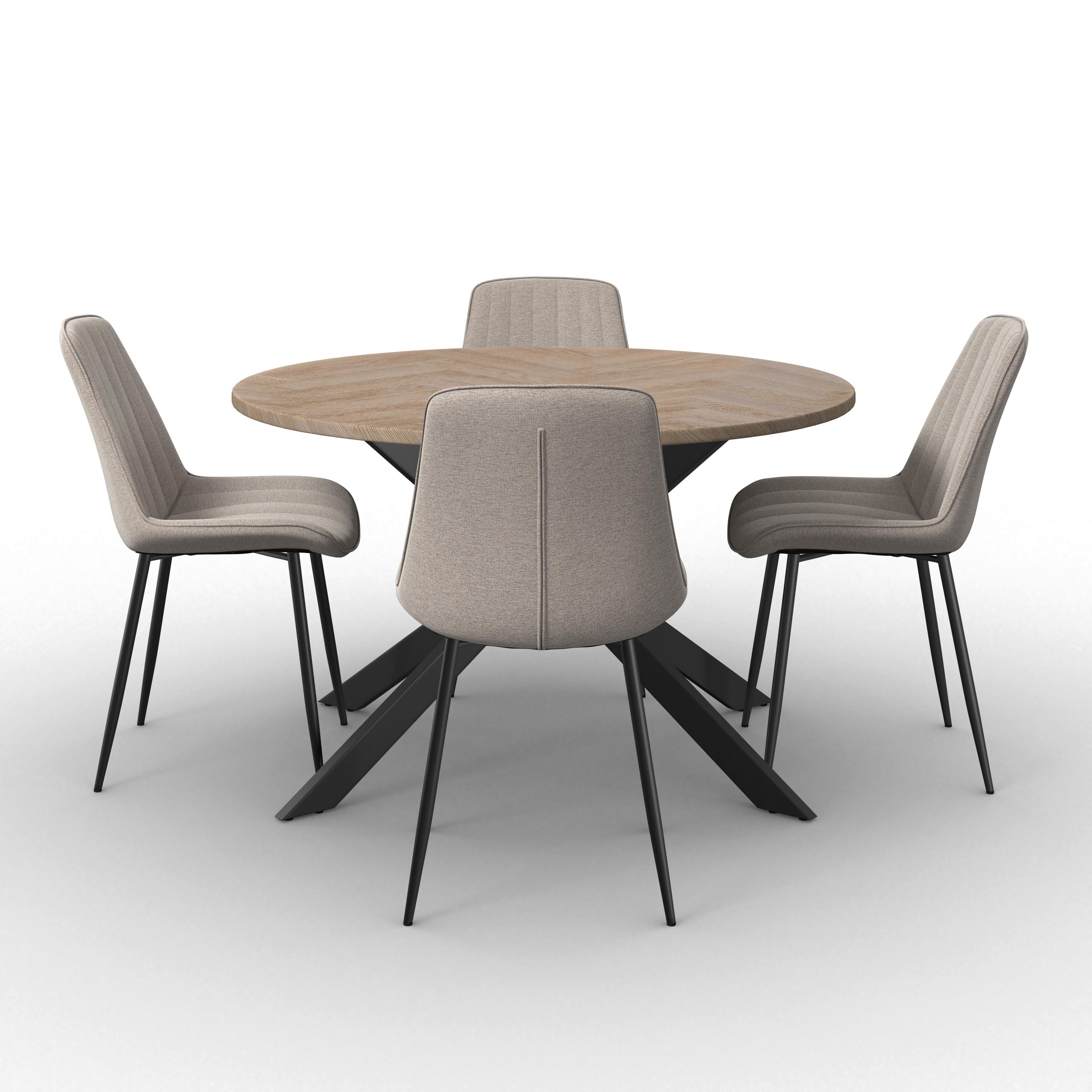 Tischgruppe Eolona Creme 5-tlg. - eukalyptusträ färg/svart, Modern, metall/trämaterial (120/76/120cm) - Bessagi Home