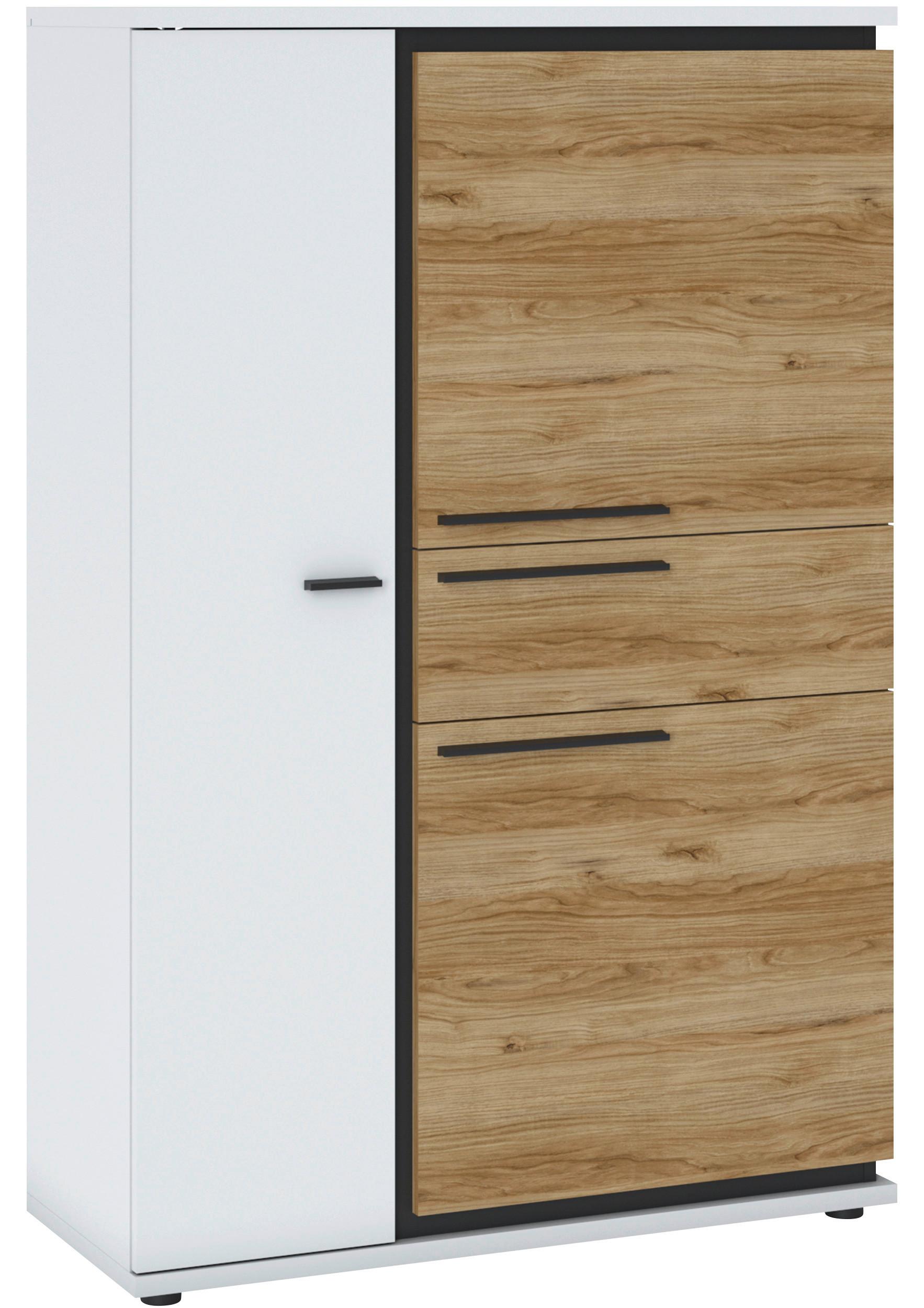 Comodă SALINAS - alb/culoare lemn stejar, Trend, material pe bază de lemn (93/139,8/37cm) - Modern Living