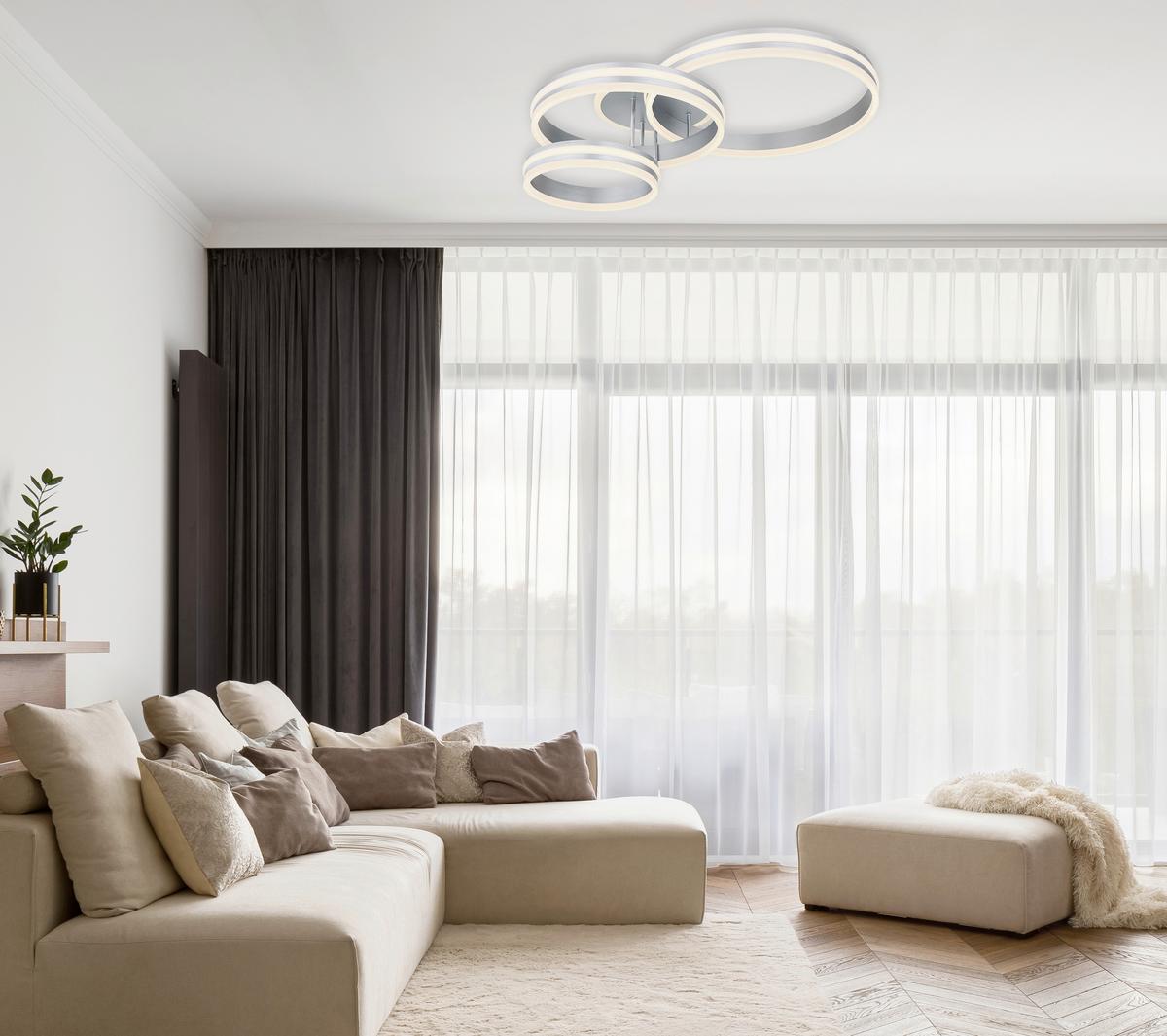 Stropna Led-svetilka Rubio, S Sijalko - siva/opal, Design, kovina/umetna masa (80/60/20cm)