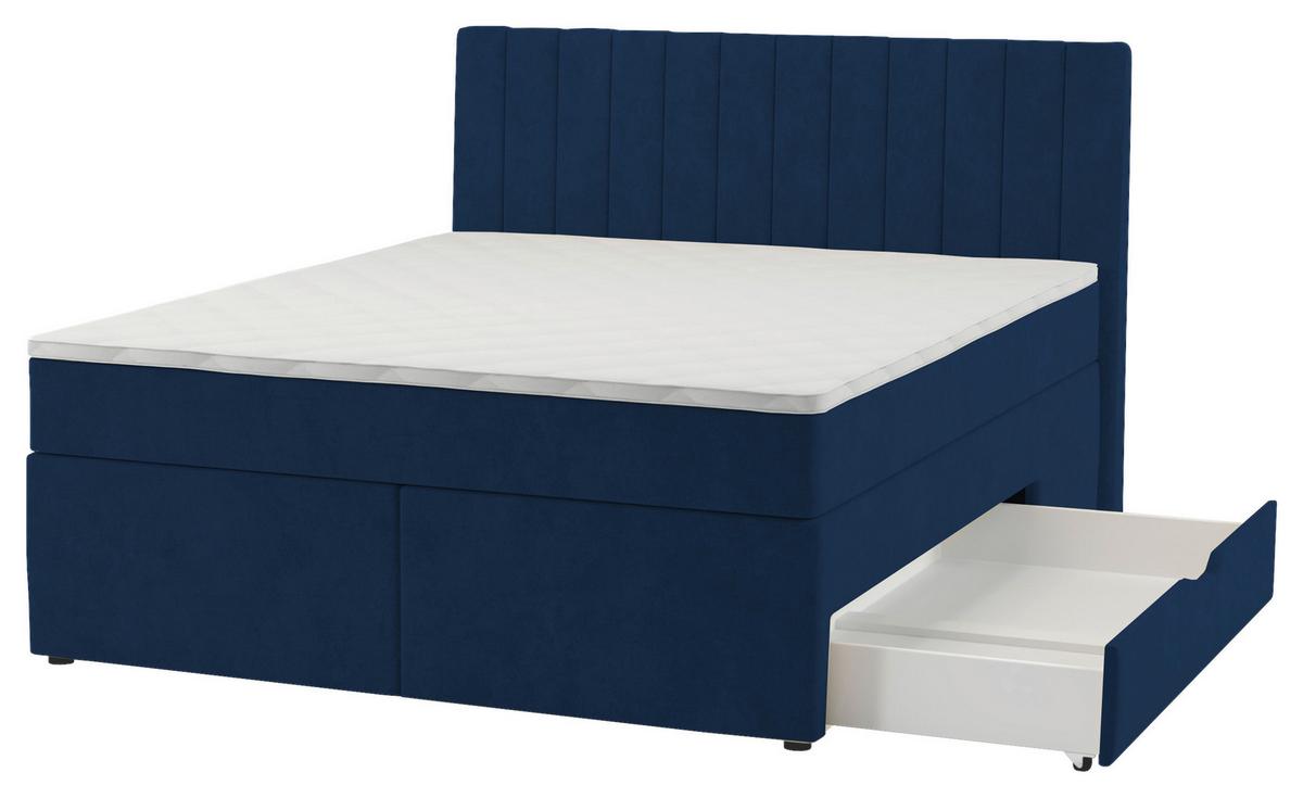 Boxspring Krevet Nikol - tamno plava, drvni materijal/tekstil (160/200cm) - Based